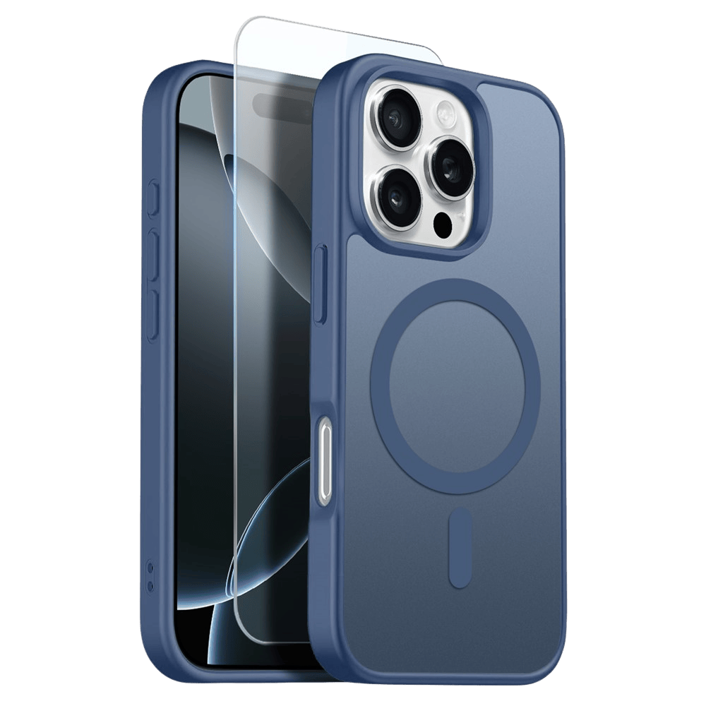 Northjo 2-in-1 iPhone 16 Pro Hoesje – Shockproof, MagSafe + Screenprotector Blauw