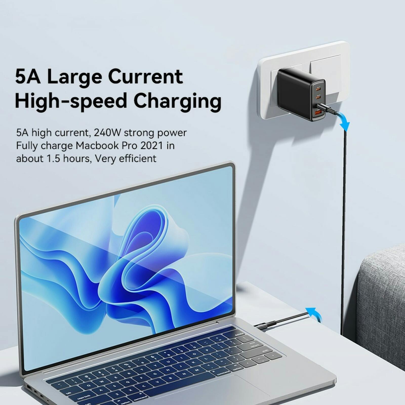 Essager 240W USB-C naar USB-C Ultraspeed Oplaad + Datakabel Zwart 1m