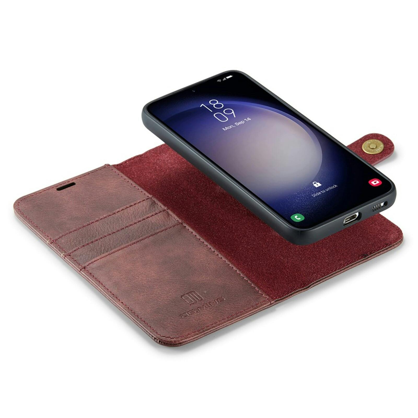 DG.MING Samsung Galaxy S25 Lederen 2-in-1 Wallet Hoesje Rood