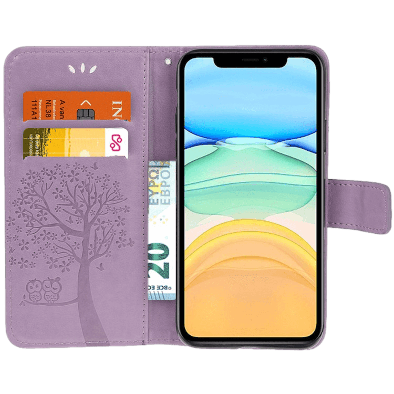 Comfycase iPhone 12 Mini Bookcase Hoesje Uiltjes Paars