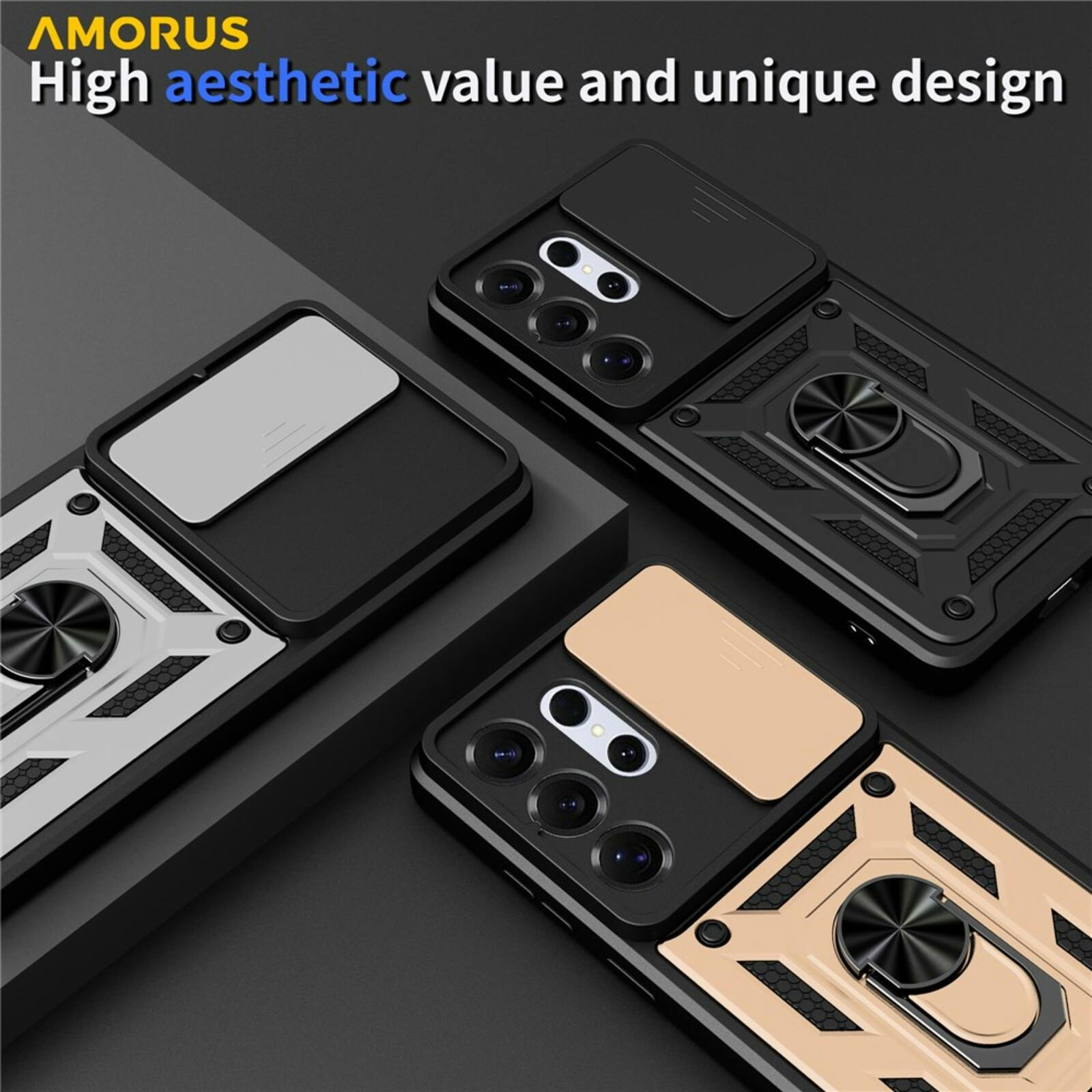 Amorus Samsung Galaxy S26 Ultra Shield Case met Camera-schuif Zwart