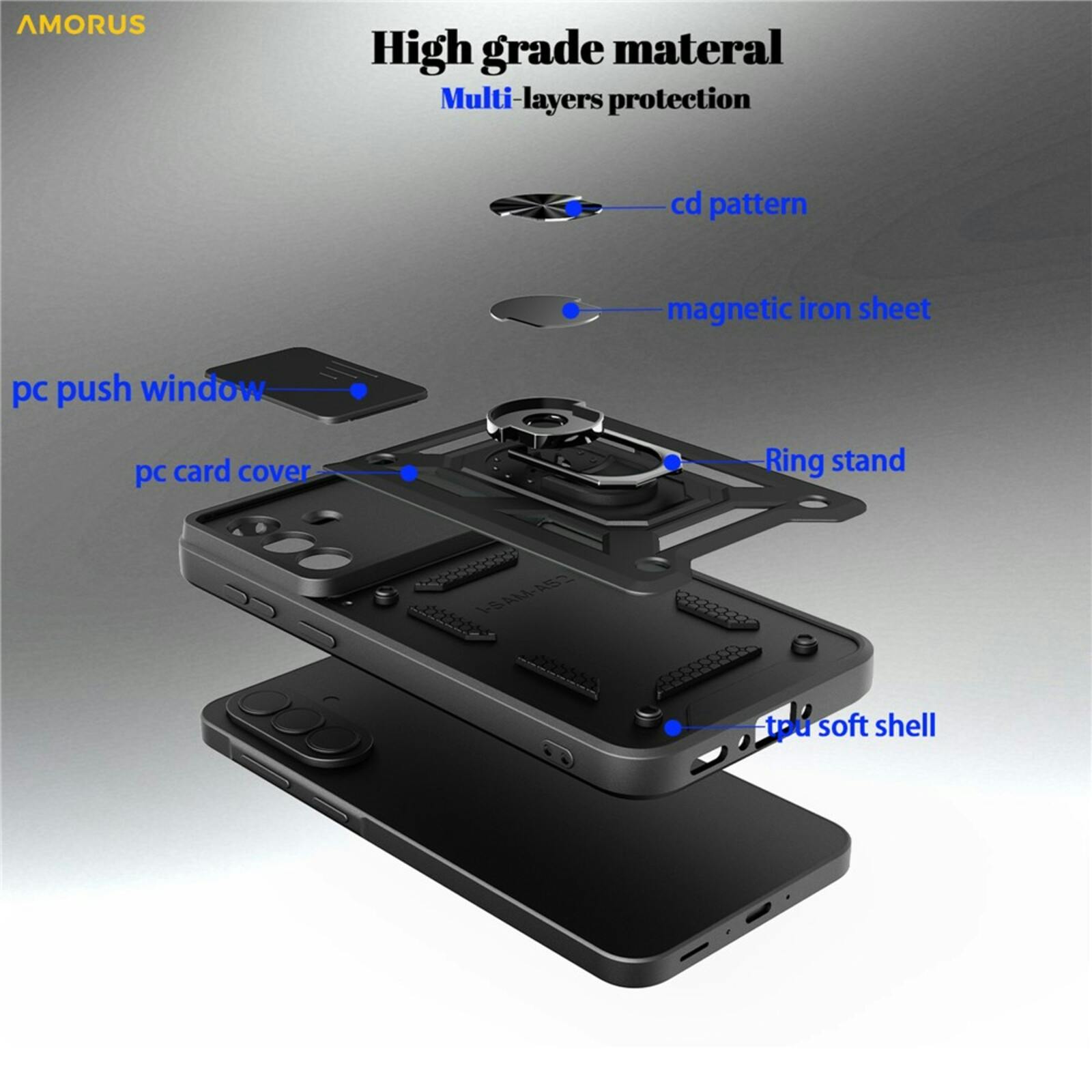 Amorus Samsung Galaxy A27 Shield Case met Camera-slider Zwart