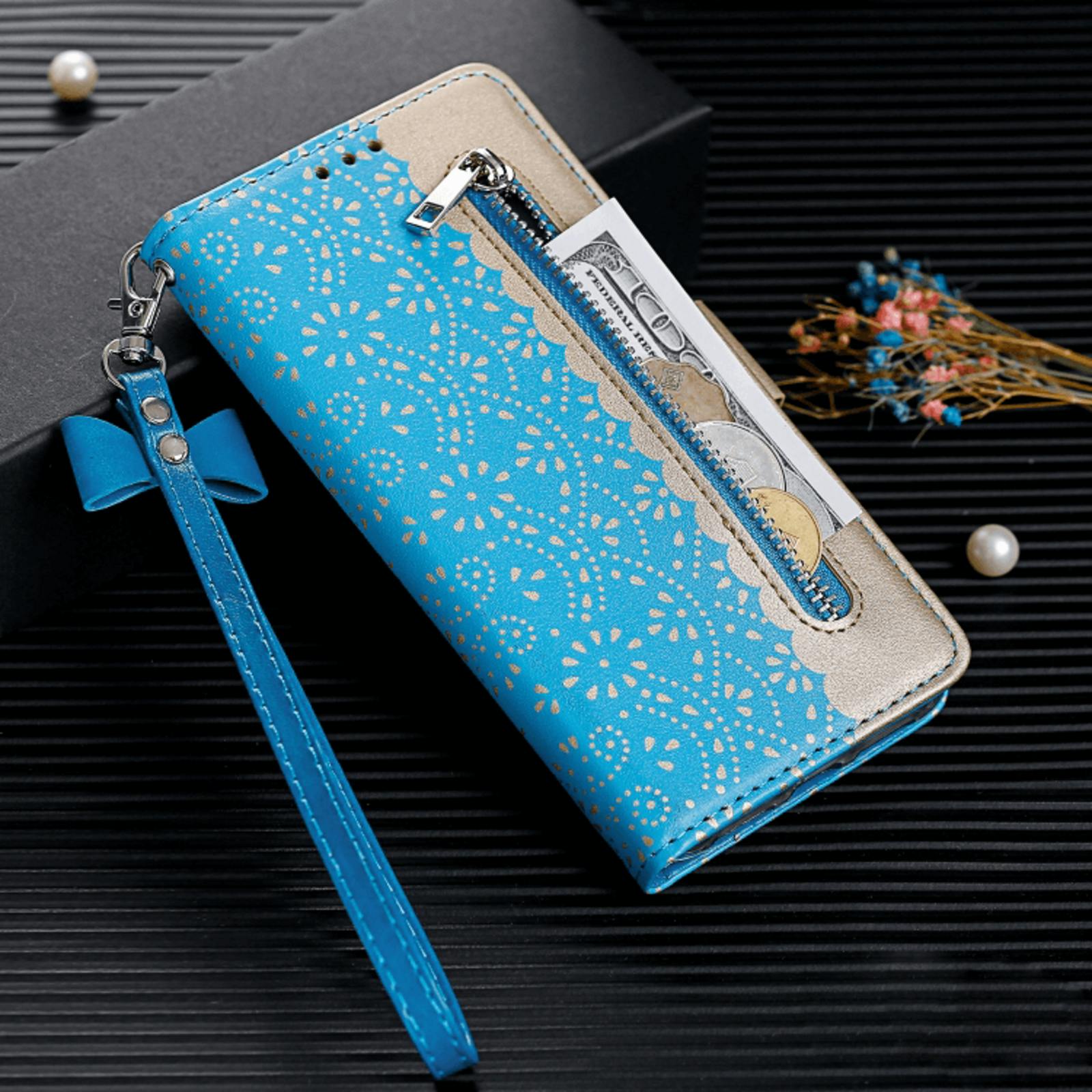 CaseBody Samsung Galaxy A41 Lace Zipper Portemonnee Hoesje Blauw