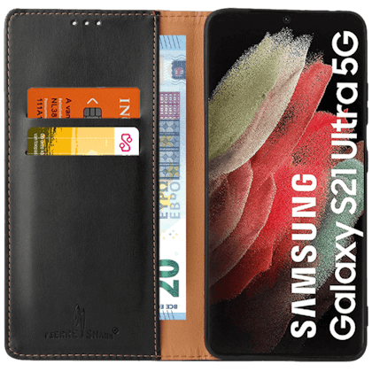 Fierre Shann Samsung Galaxy S21 Ultra Slim Wallet Hoesje Zwart