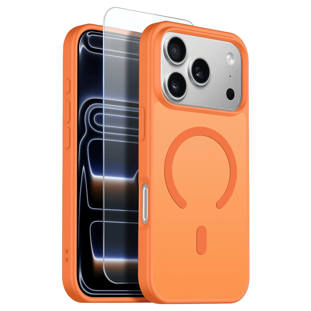 Northjo 2-in-1 iPhone 17 Pro Hoesje – Shockproof, MagSafe + Screenprotector Oranje