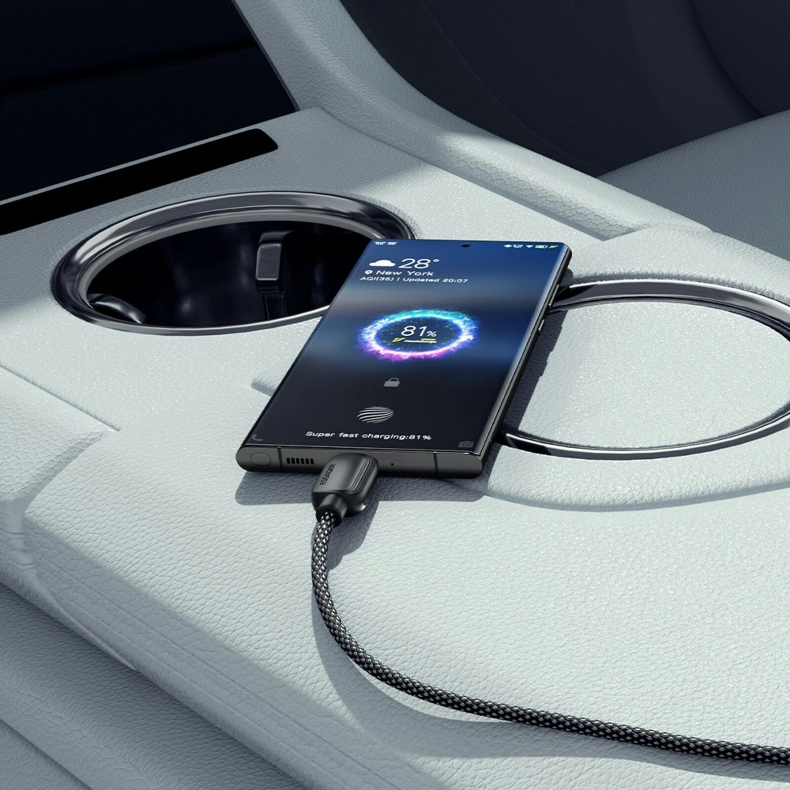 Essager 100W(!) Smartphone en Laptop Data + Oplaadkabel USB-A naar USB-C Zwart 2m