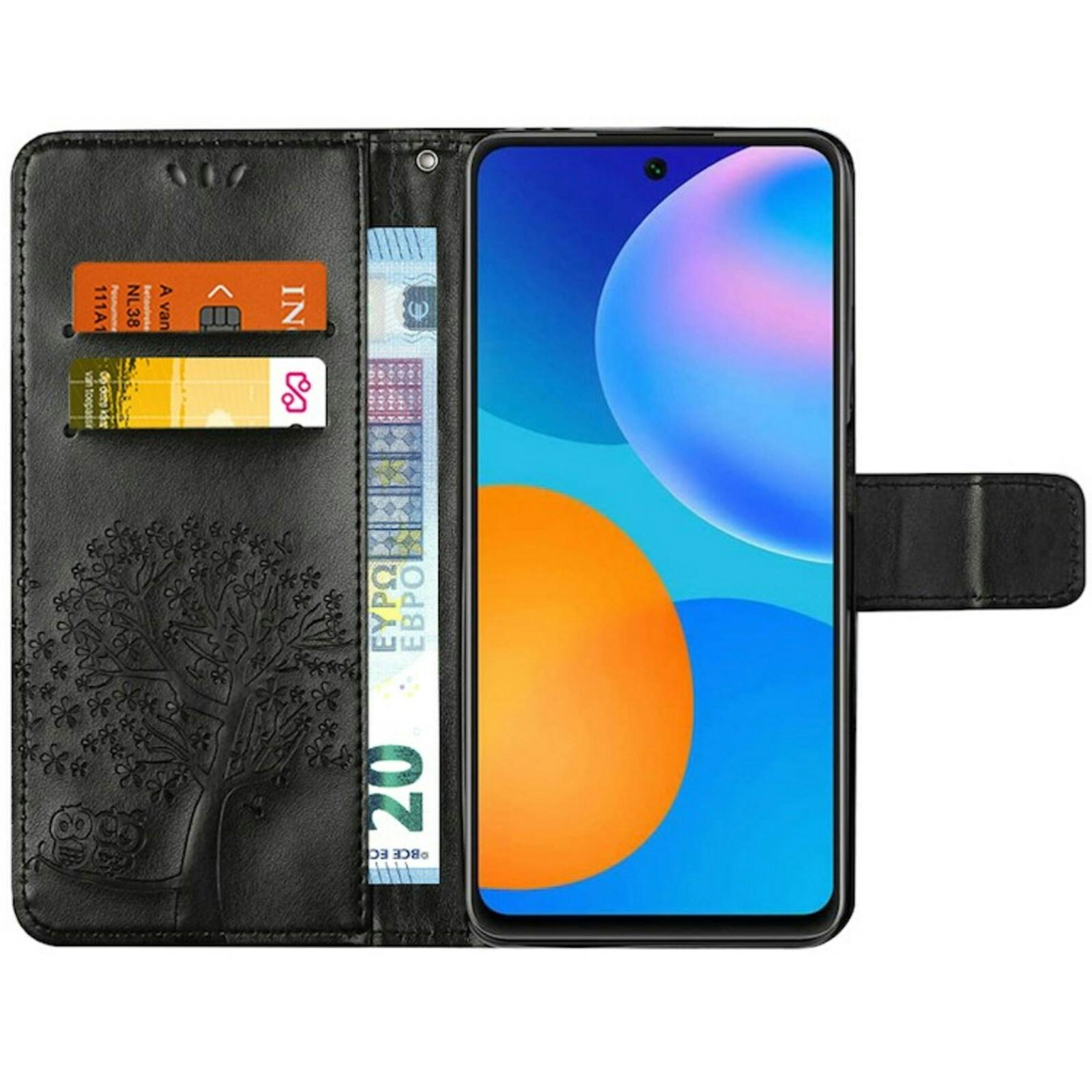 Comfycase Huawei P Smart 2021 Bookcase Hoesje Uiltjes Zwart