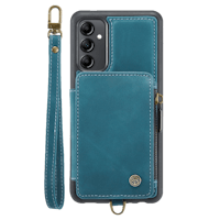 Caseme Samsung A14 Zipper Pocket Wallet Hoesje Blauw