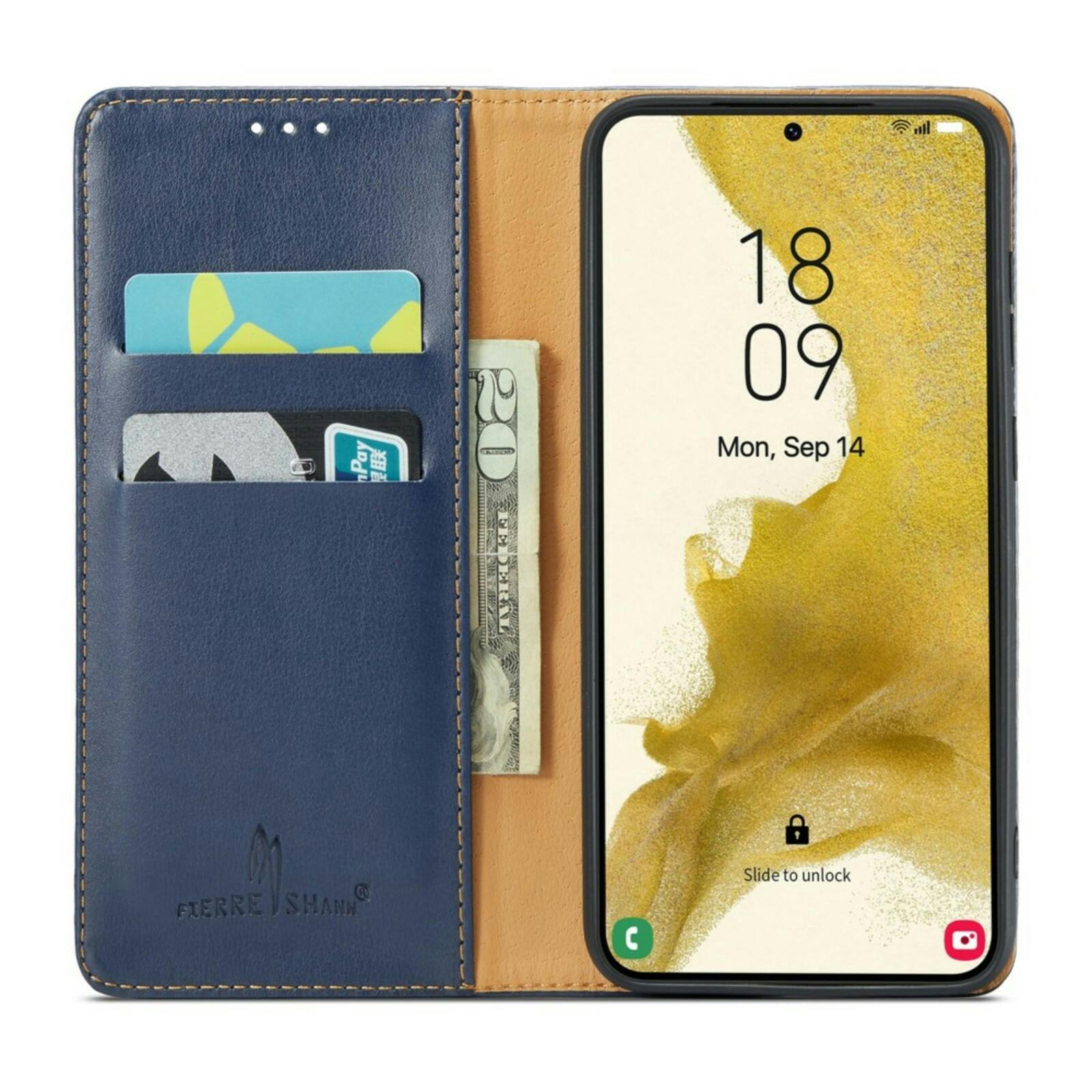 Fierre Shann Samsung Galaxy S24 Slim Wallet Hoesje Blauw