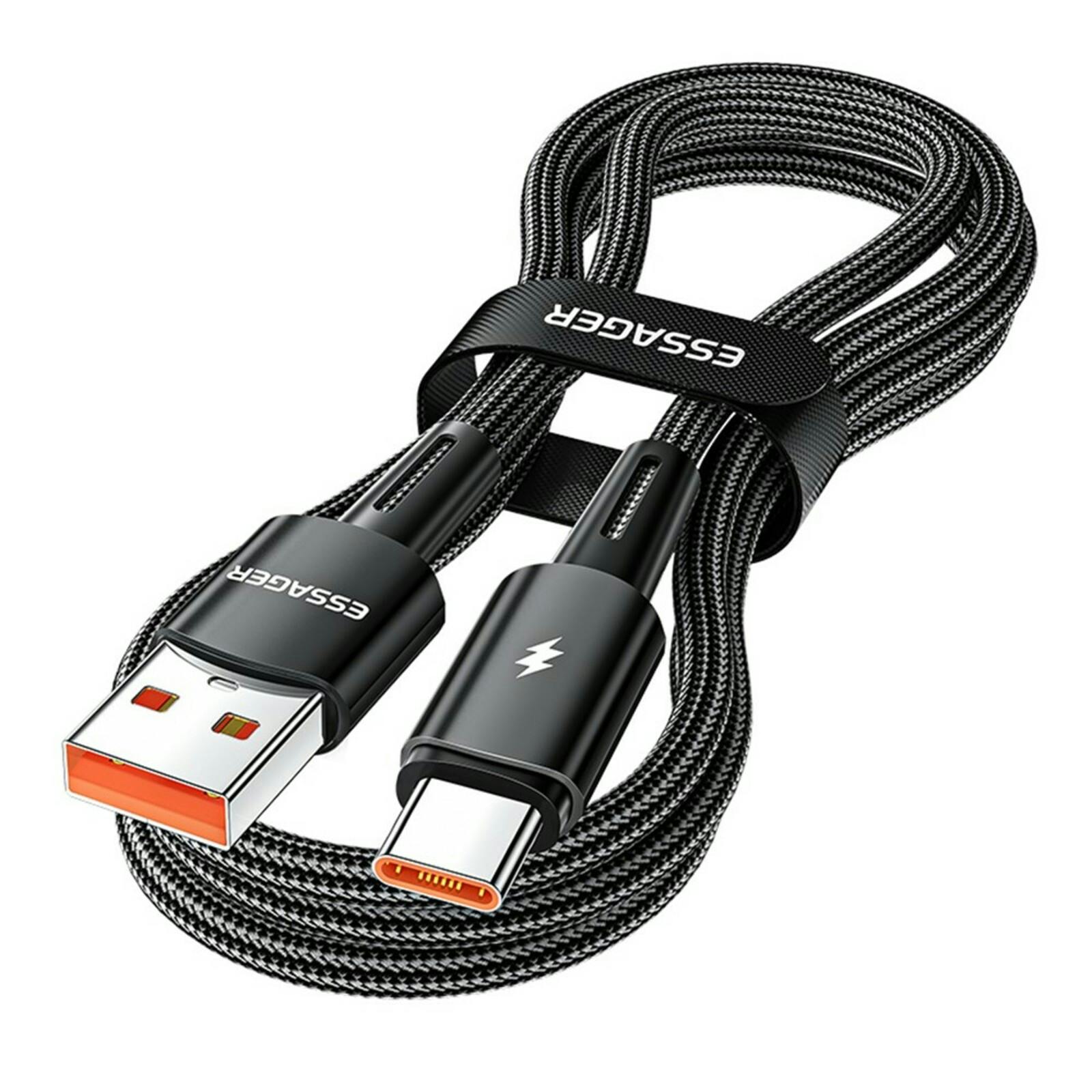 Essager 120W Gewoven USB-A naar USB-C Oplaad + Datakabel Zwart 1m