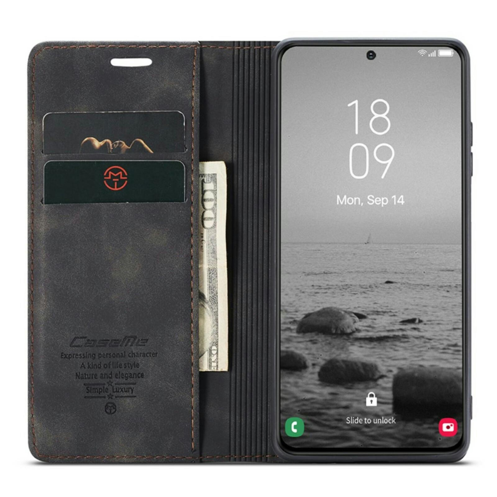 Caseme Samsung Galaxy S24 Retro Portemonnee Hoesje Zwart