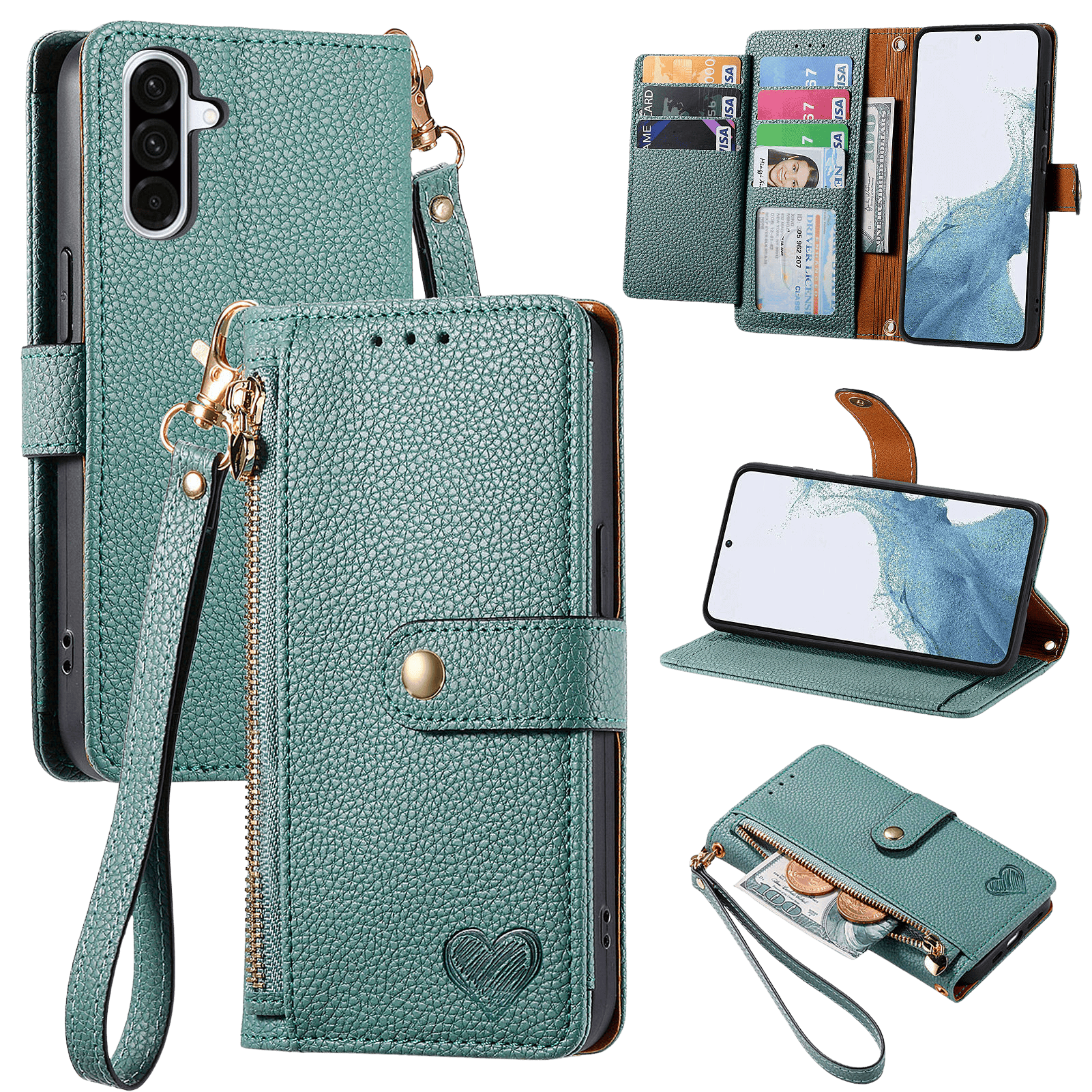 Comfycase Samsung Galaxy A27 Love Heart Wallet Groen