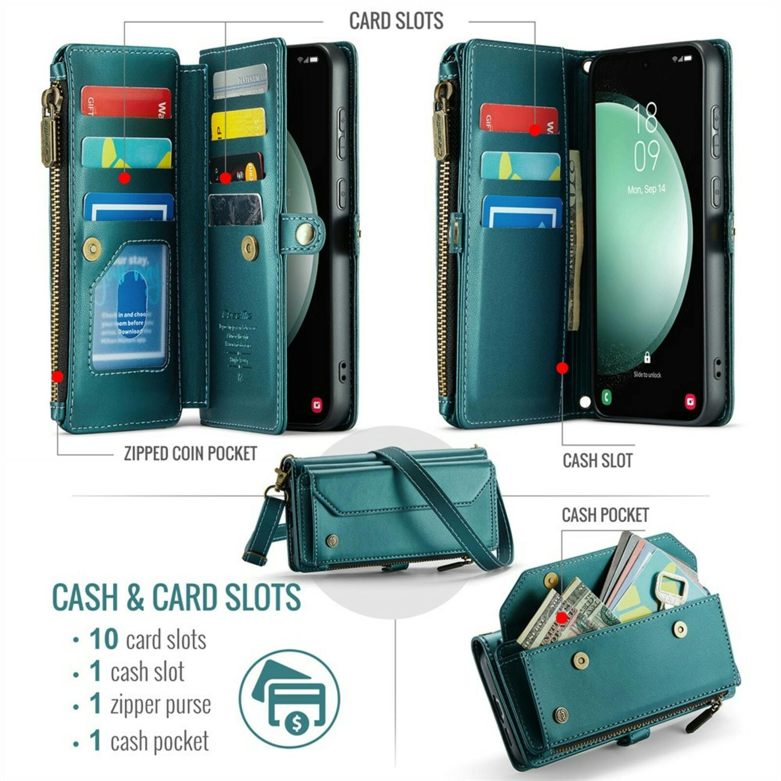 Caseme Samsung S23 FE Clutch Wallet met Koord Groen