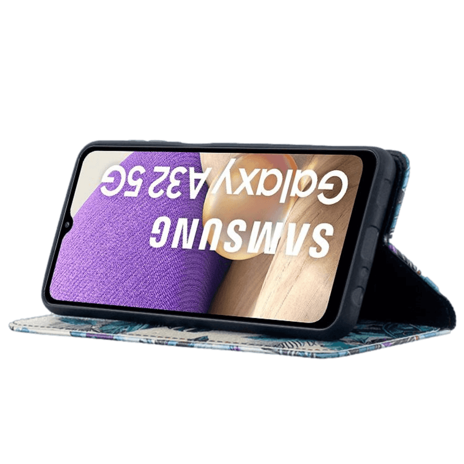 Mocaa Samsung Galaxy A32 blue leaf magnetisch bookcase hoesje Meerkleurig