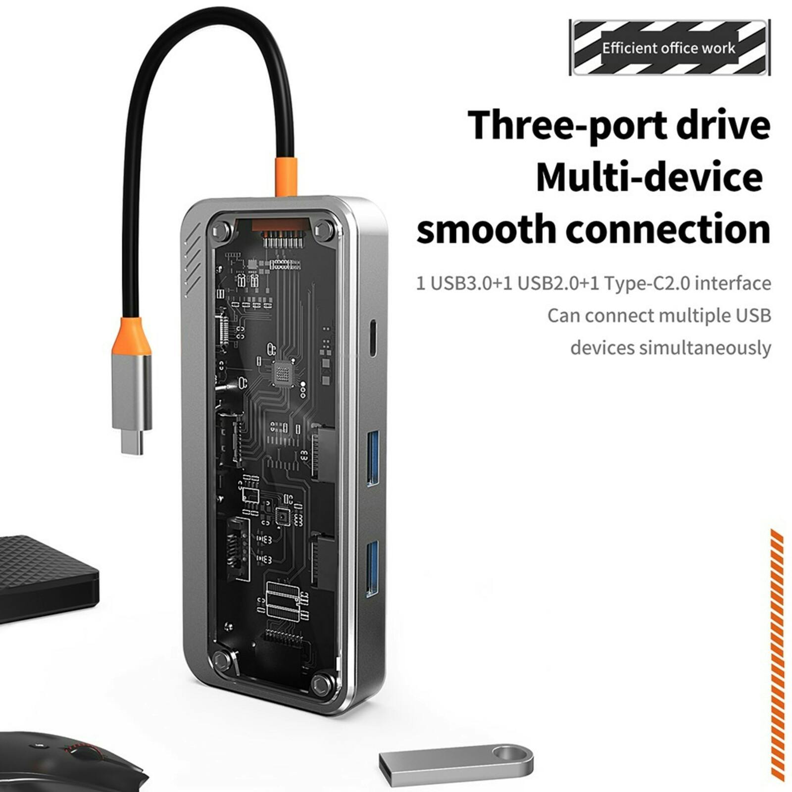 Mocaa SW8V 8-in-1 Type-C USB-Hub Zwart 15cm