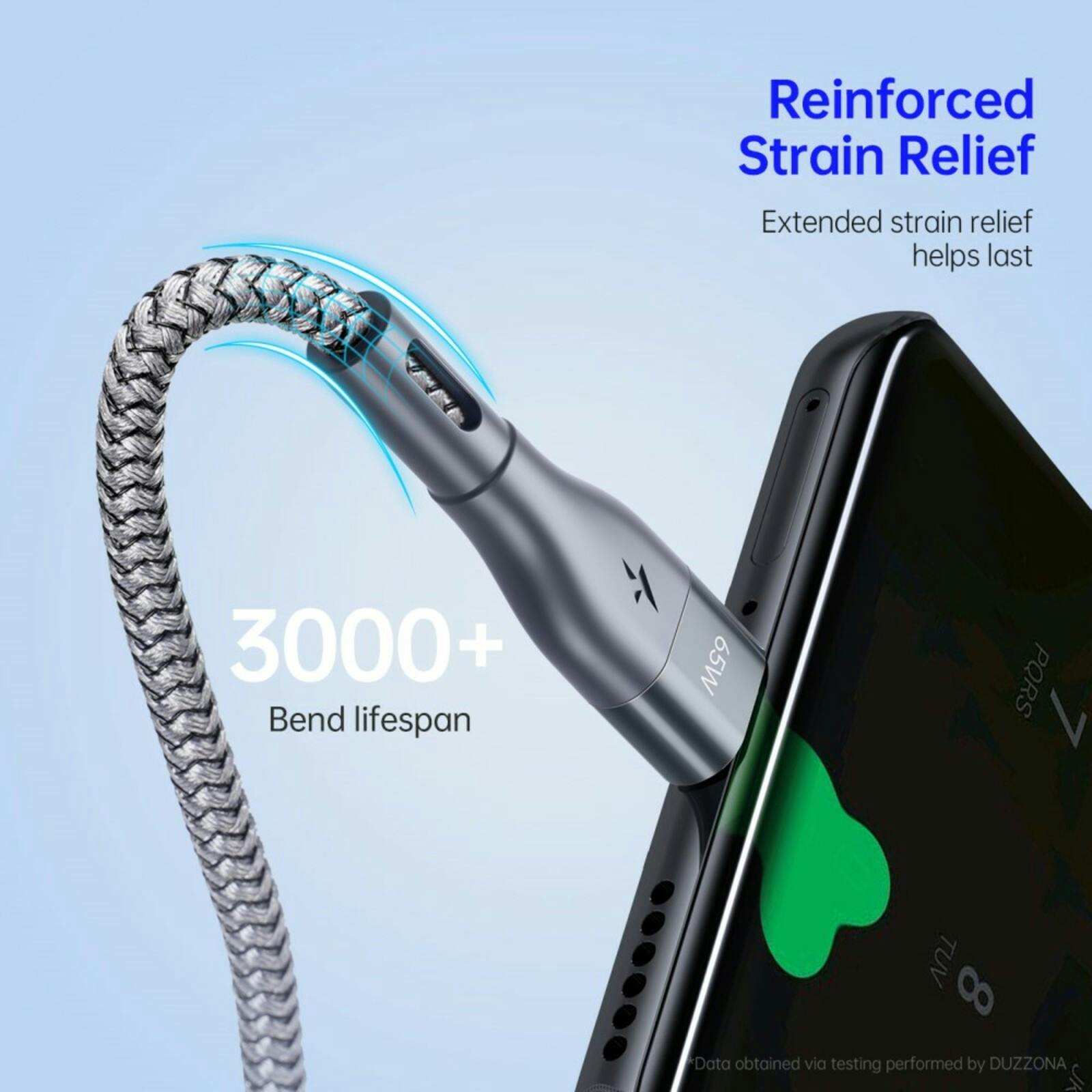 Duzzona 65W Power Delivery Datakabel USB-C naar USB-C Grijs 1m