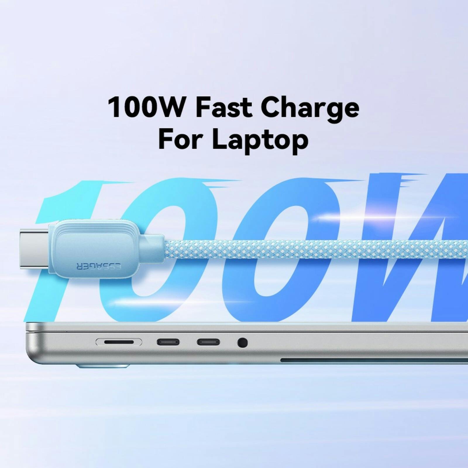 Essager 100W(!) Smartphone en Laptop Data+Oplaadkabel USB-C naar USB-C Zwart 2m