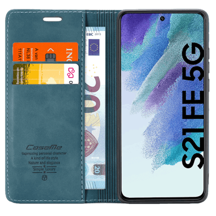 Caseme Samsung Galaxy S21 FE Business Wallet Bookcase Hoesje Blauw