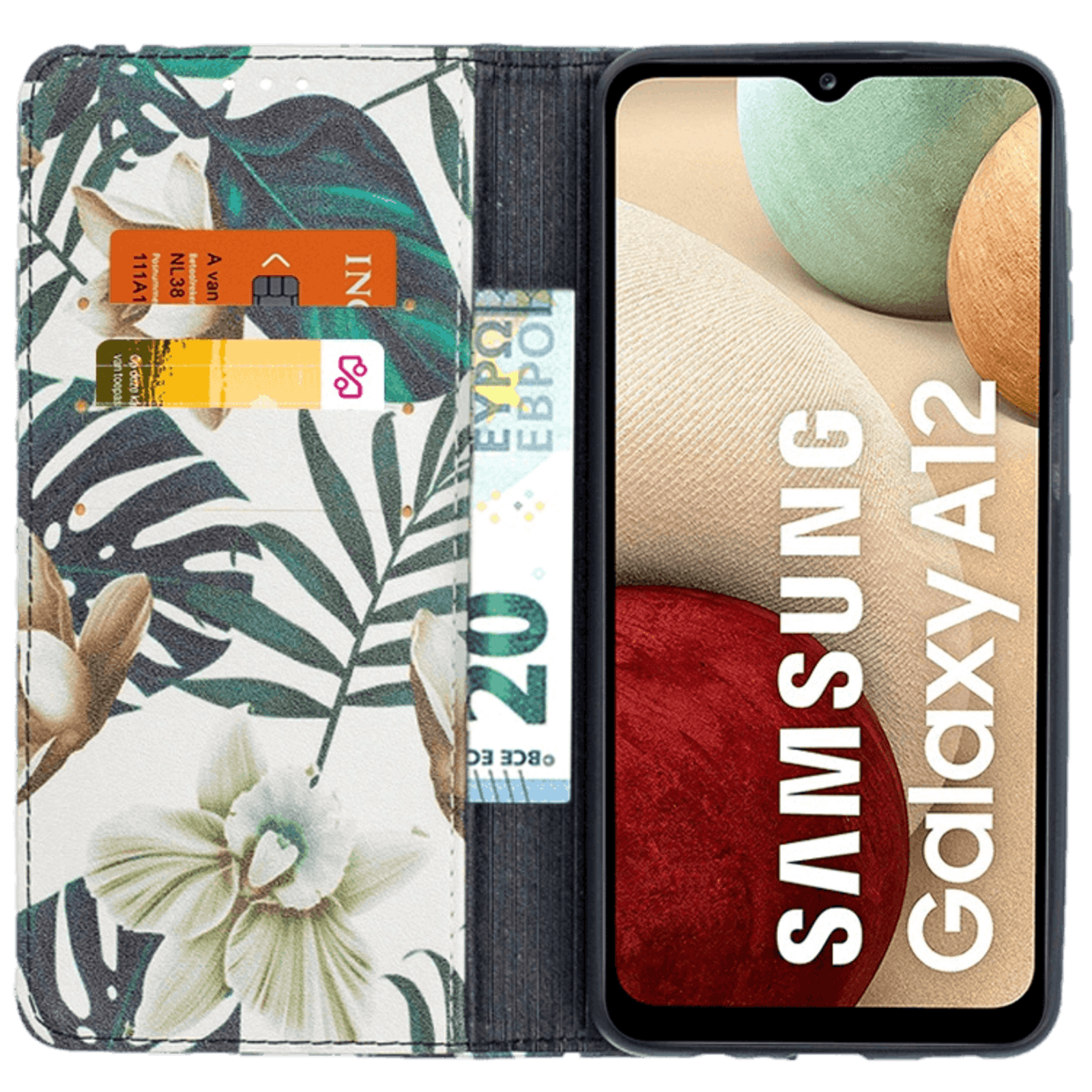 Mocaa Samsung Galaxy A12 Magnetisch Floral Bookcase Hoesje Meerkleurig