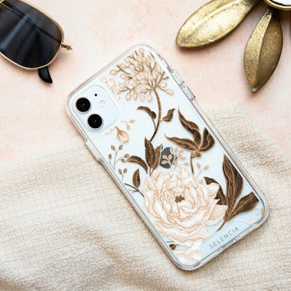 Selencia iPhone 13 Pro Max Trendy Hoesje Gouden Bloemen