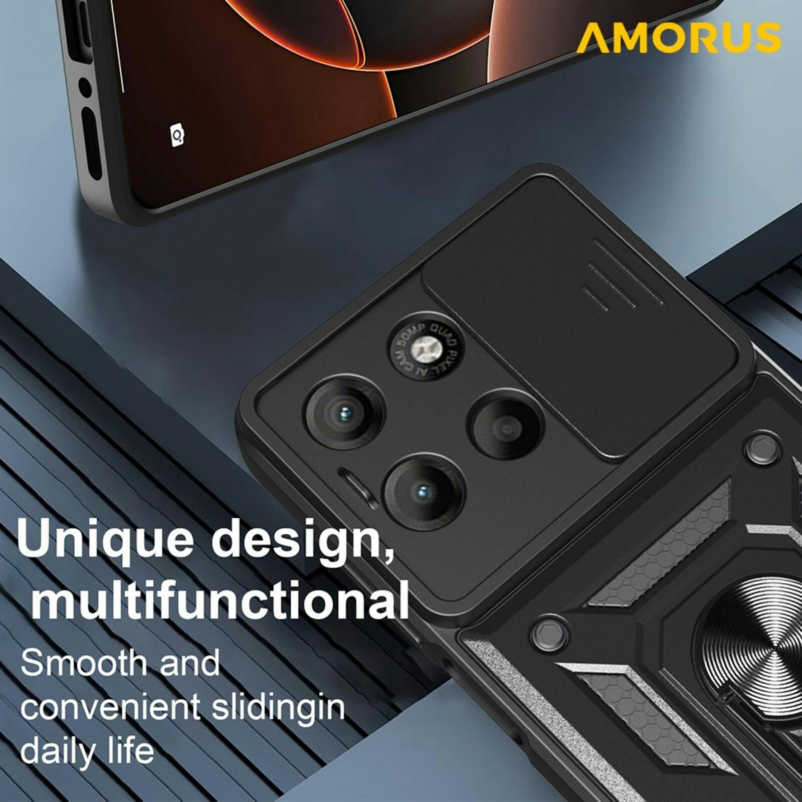 Amorus Motorola Moto G17 (Power) Shield Case met Camera-schuif Zwart