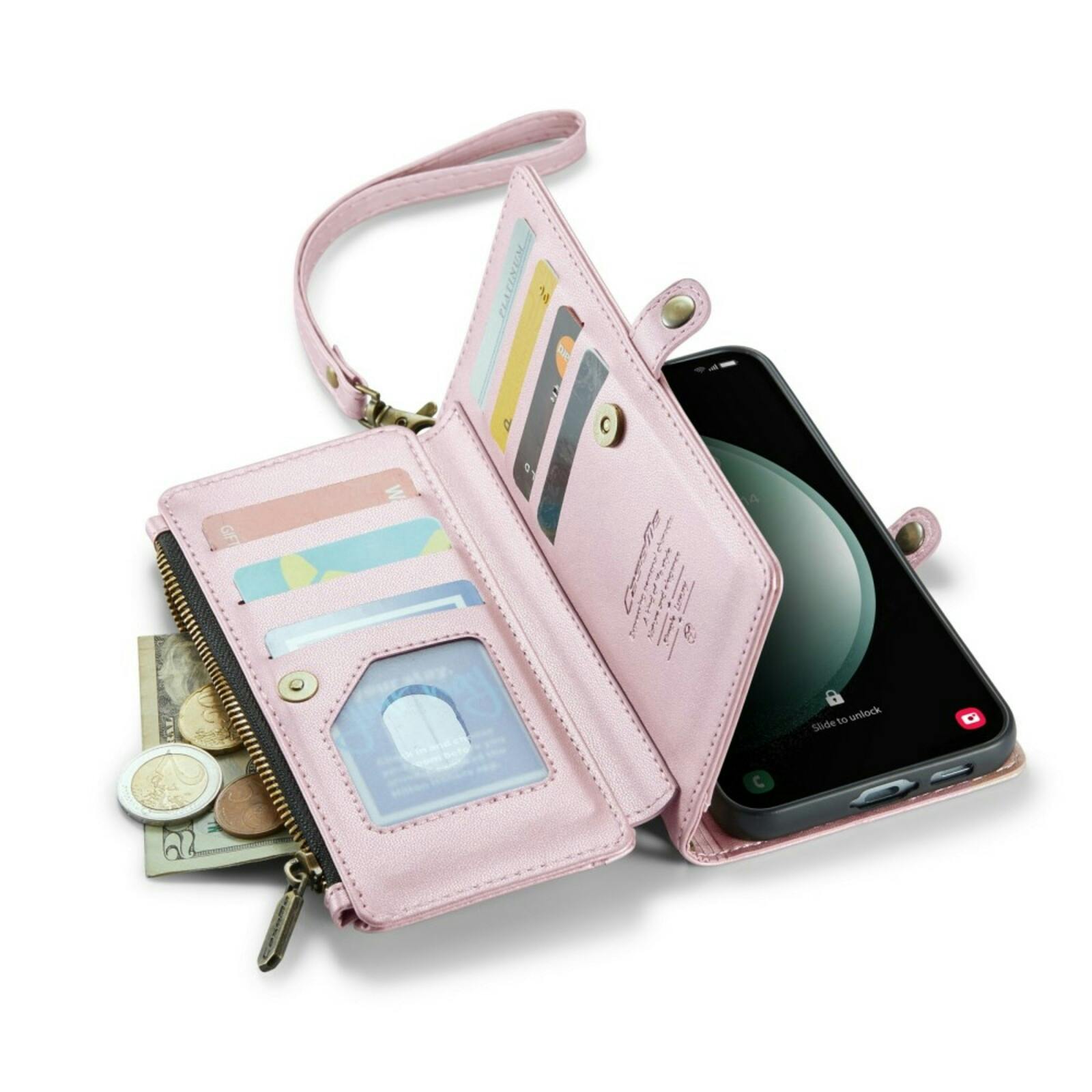 Caseme Samsung S23 FE Clutch Wallet met Koord Roze