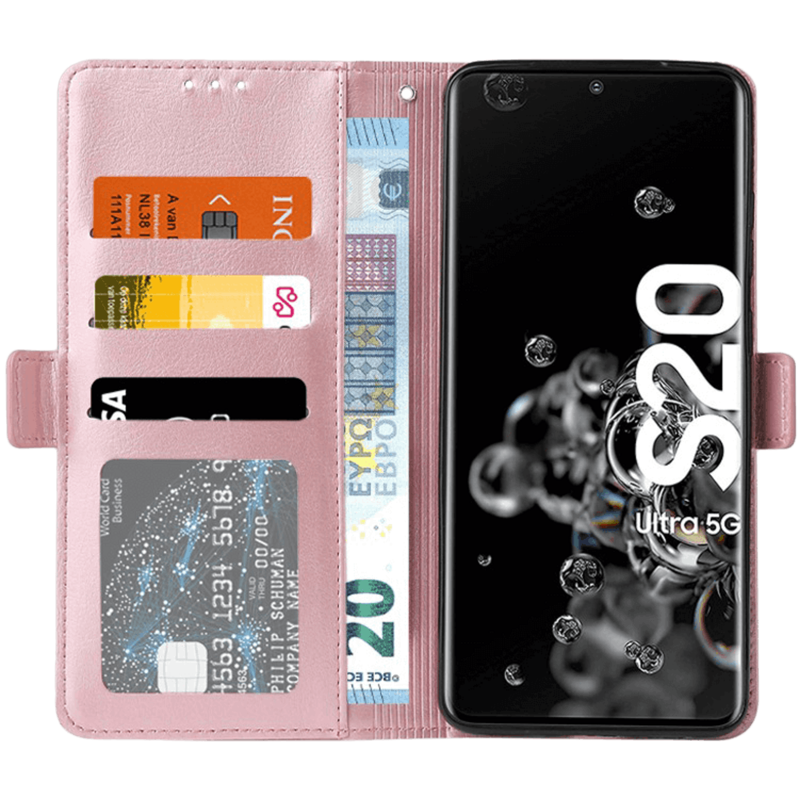 CaseBody Samsung Galaxy S20 Ultra Zipper Portemonnee Hoesje Roségoud