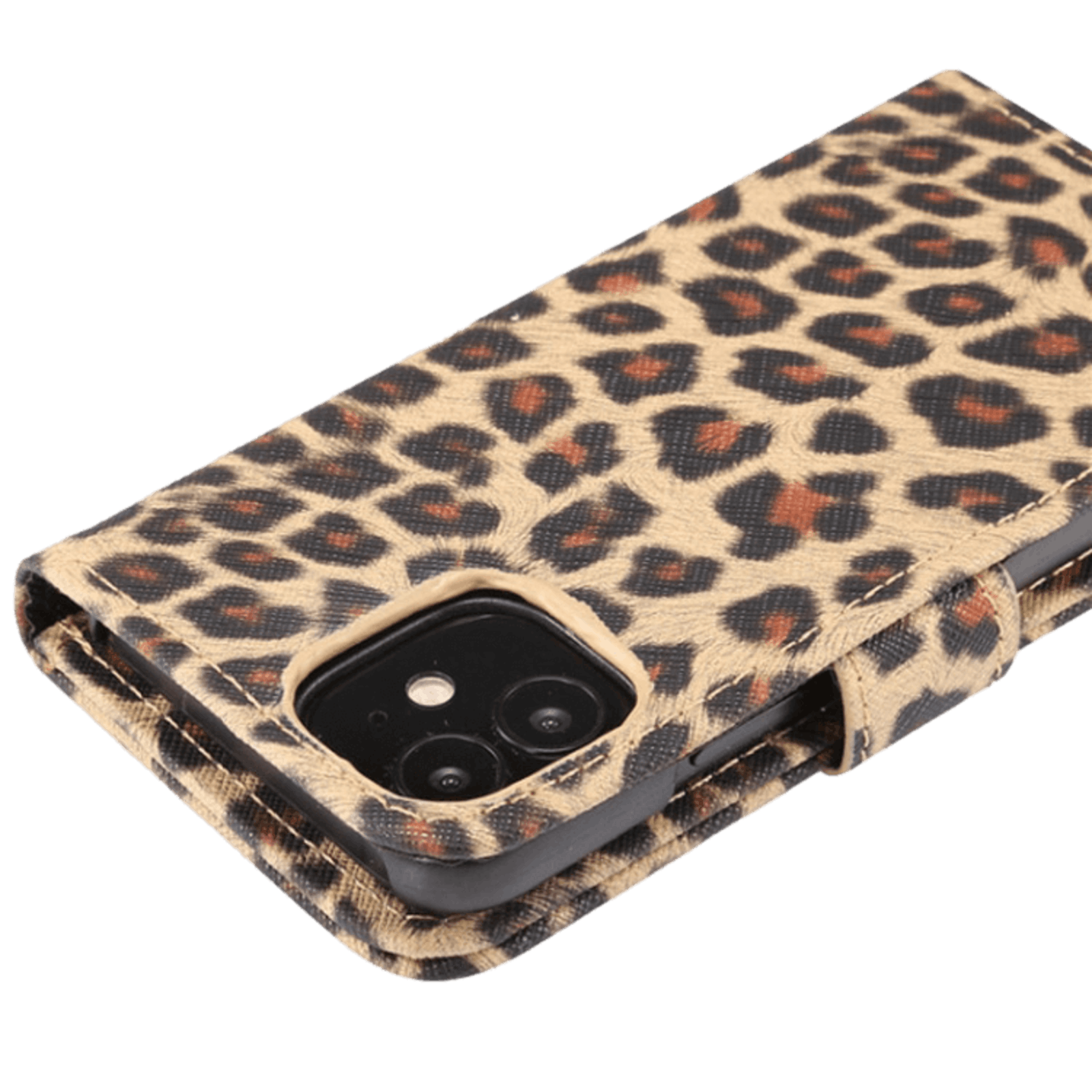 Mocaa iPhone 12 Mini Luipaardprint Bookcase Hoesje Luipaardbruin