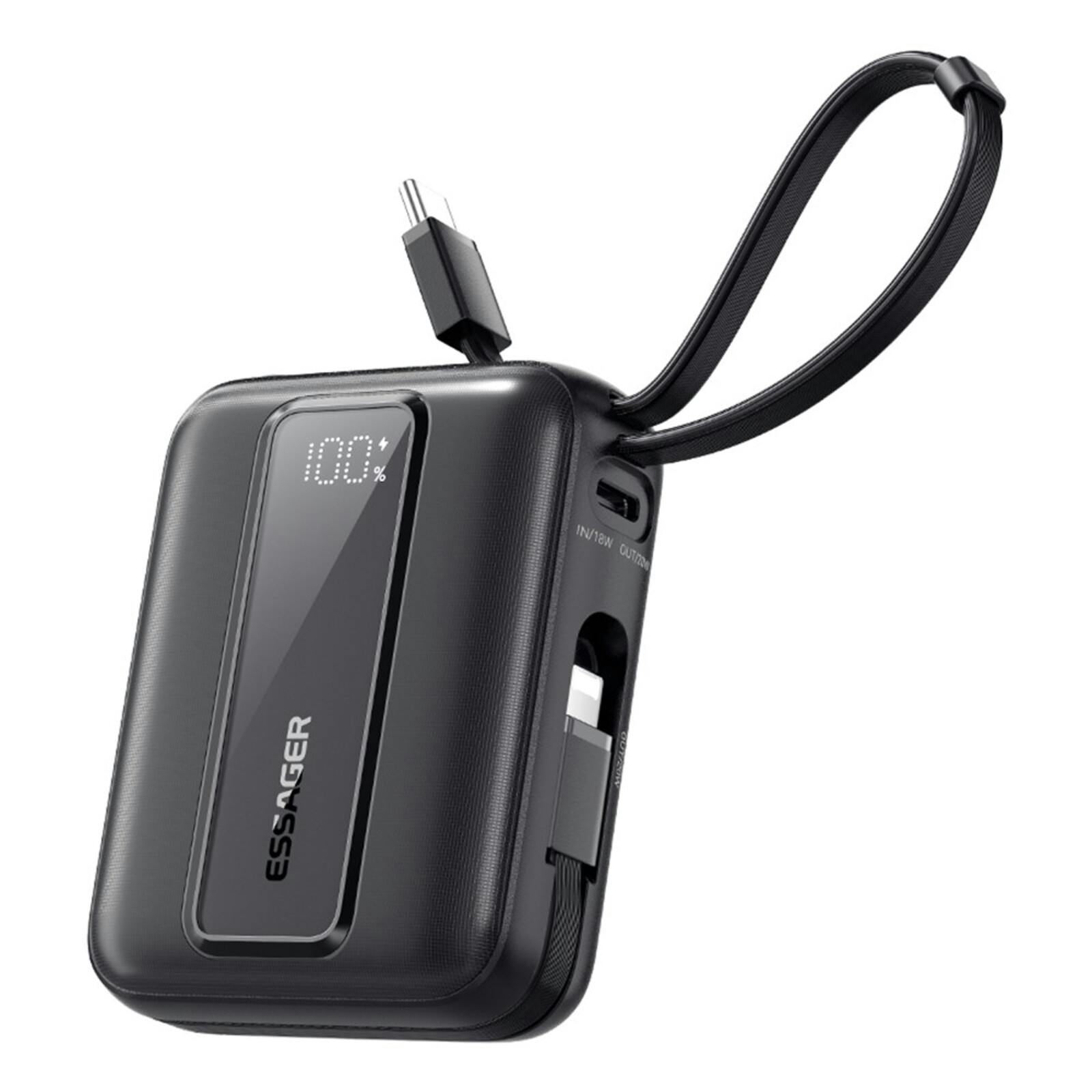Essager Quick Charge Compact Powerbank met Kabels Zwart 10.000 mAh