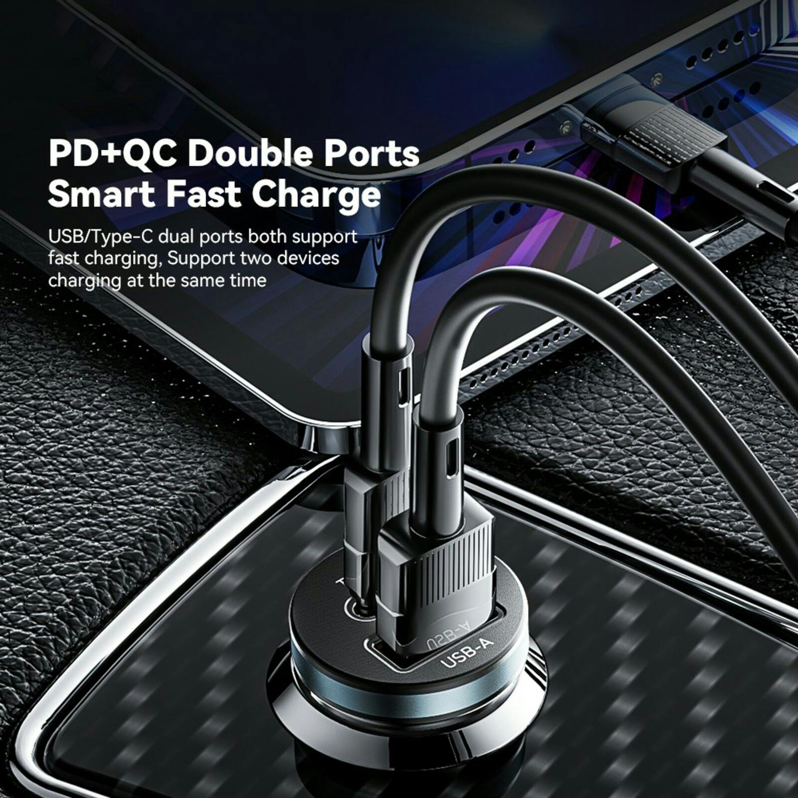 Essager Plug and Charge 30W Autolader USB en USB-C Zwart