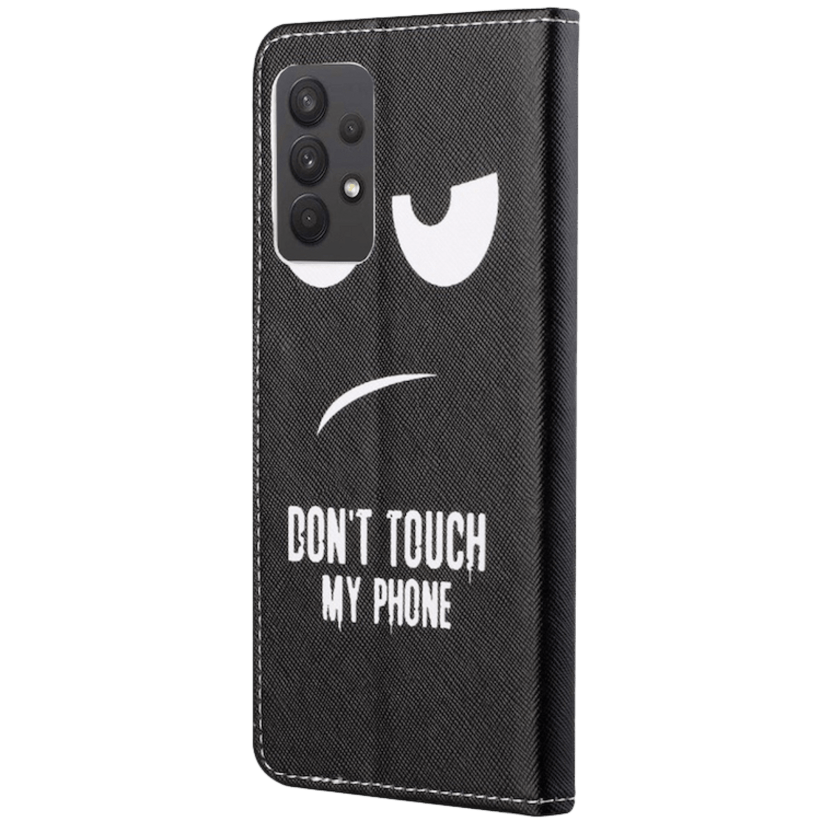 Comfycase Samsung Galaxy don't touch my bookcase telefoonhoesje Zwart