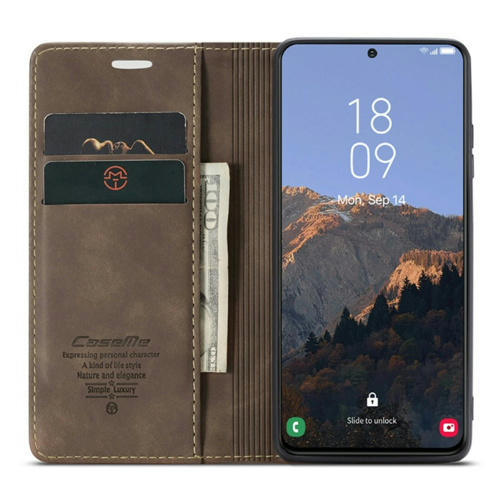 Caseme Samsung Galaxy S24 Retro Portemonnee Hoesje Bruin
