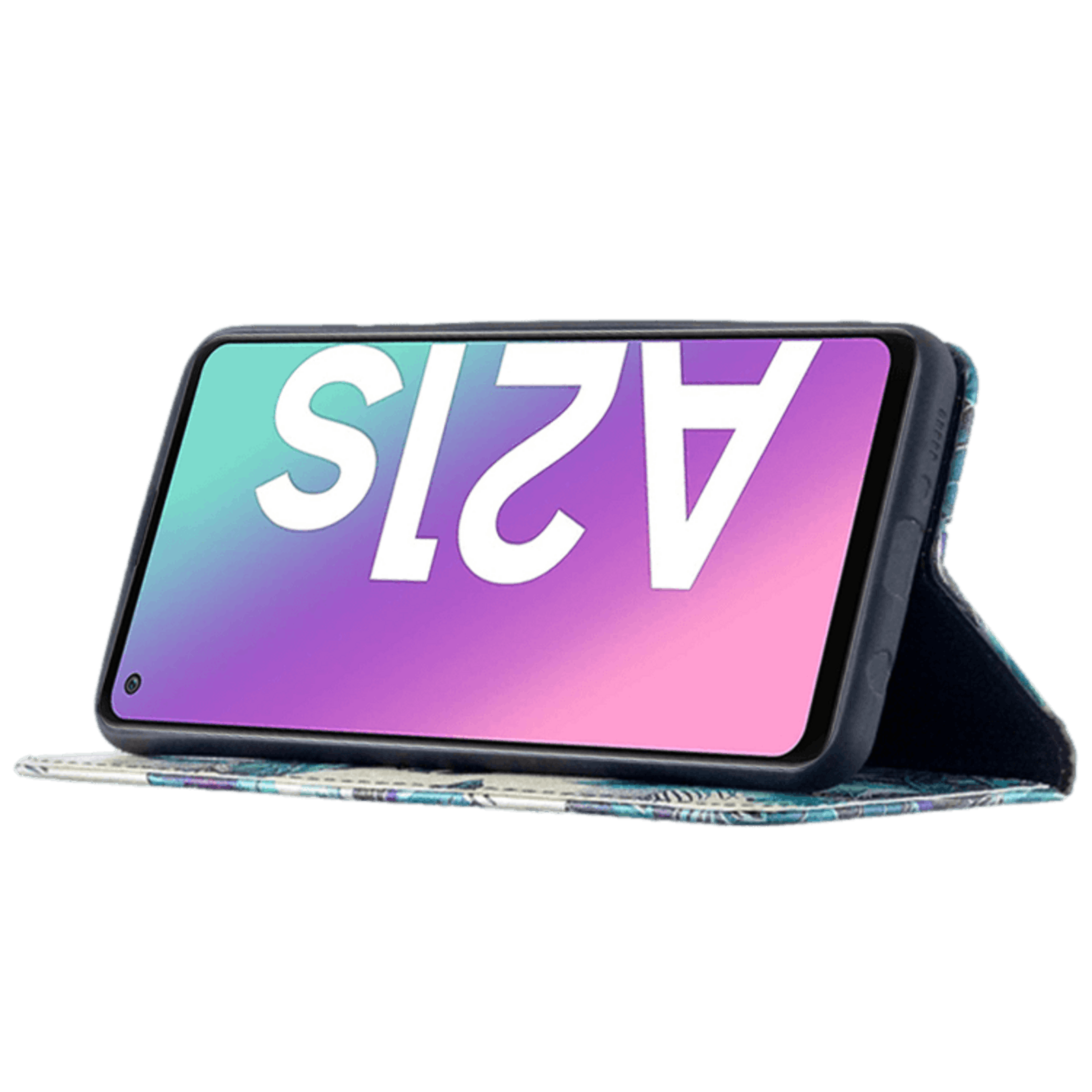 Mocaa Samsung Galaxy A21s Blue Leaf Magnetisch Bookcase Hoesje Meerkleurig