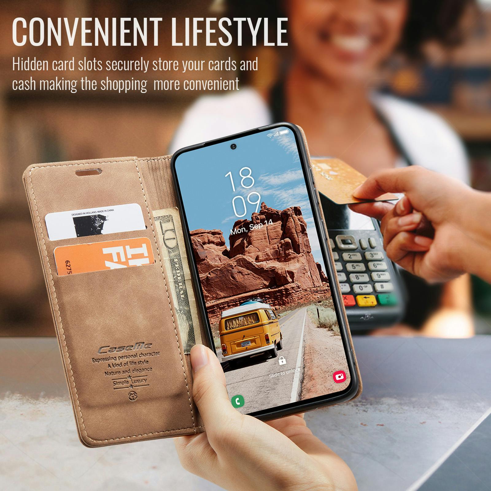 Caseme Samsung Galaxy S25 FE Business Bookcase Hoesje Bruin