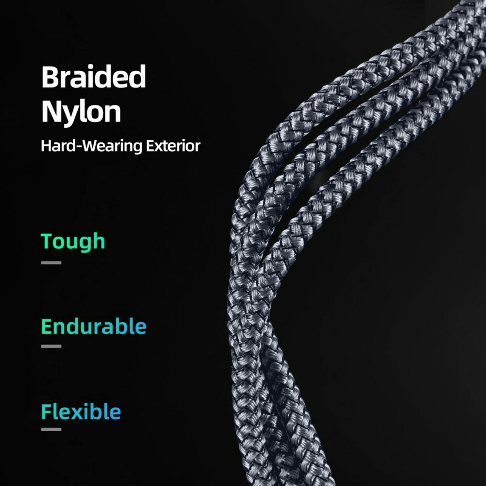 Duzzona Gewoven USB-A naar USB-C High Speed Oplaad + Datakabel Grijs 2m