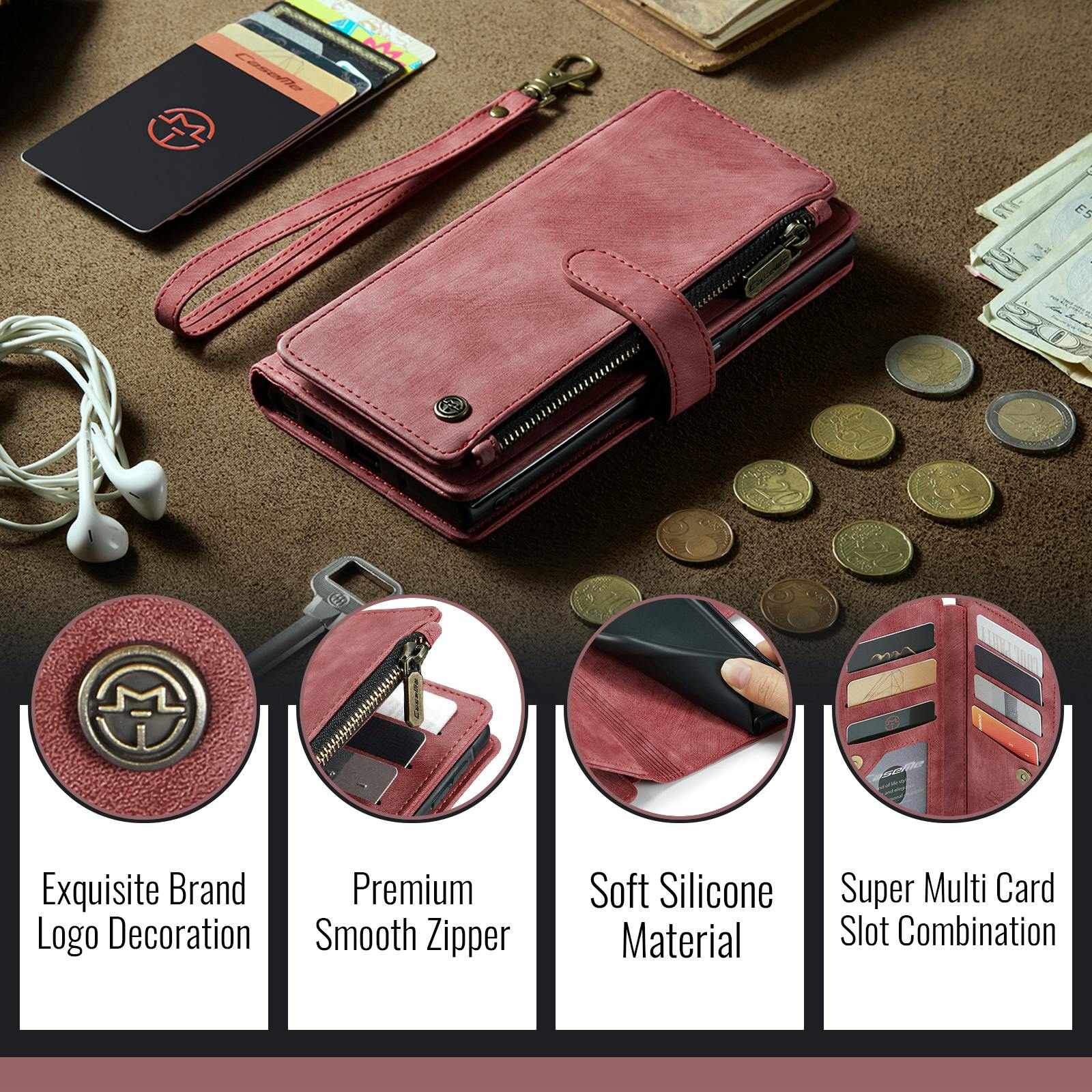 Caseme Samsung Galaxy A57 Vintage Wallet Hoesje Rood