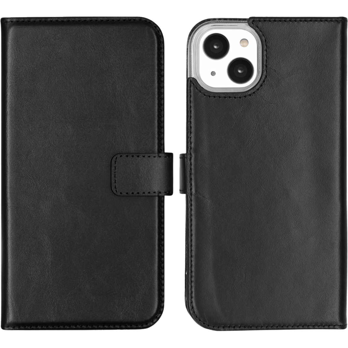 Selencia iPhone 14 Plus Leren Portemonnee Hoesje Zwart - Voorkant