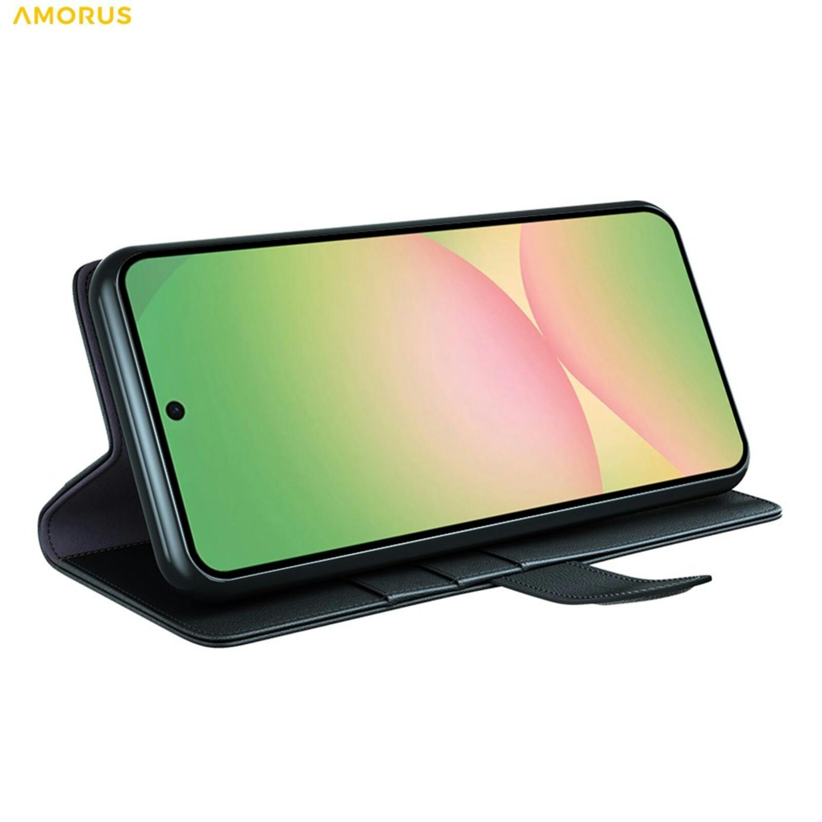 Amorus Samsung Galaxy A57 Real Leather Wallet Hoesje Zwart