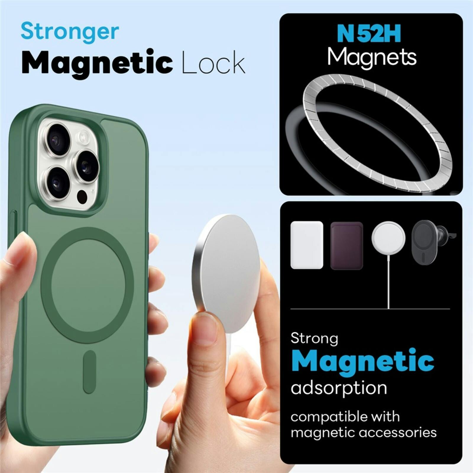 Northjo 2-in-1 iPhone 14 Pro Hoesje – Shockproof, MagSafe + Screenprotector Groen