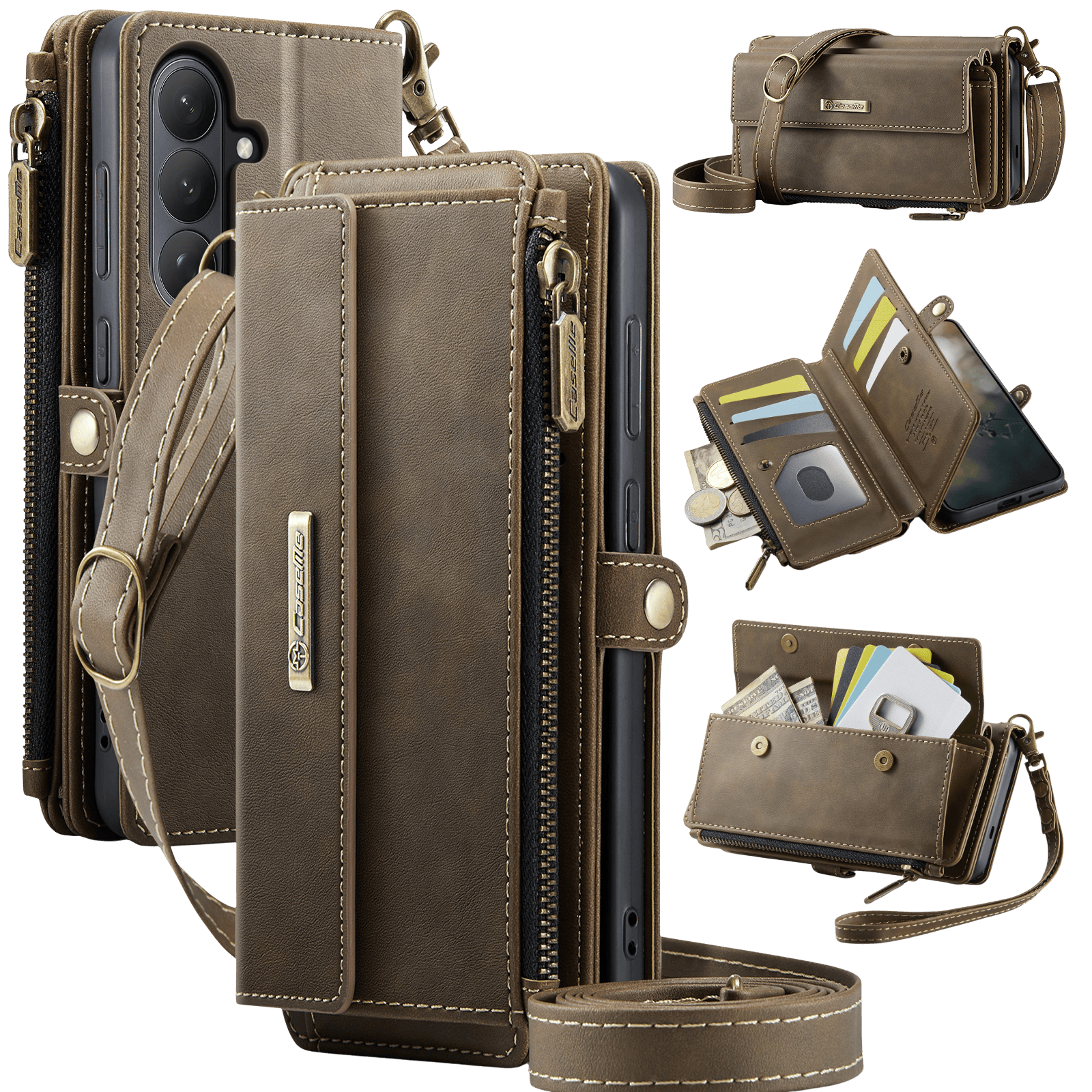 Caseme Samsung Galaxy S26 Plus Luxe Alles-in-één Portemonnee Hoesje Bruin