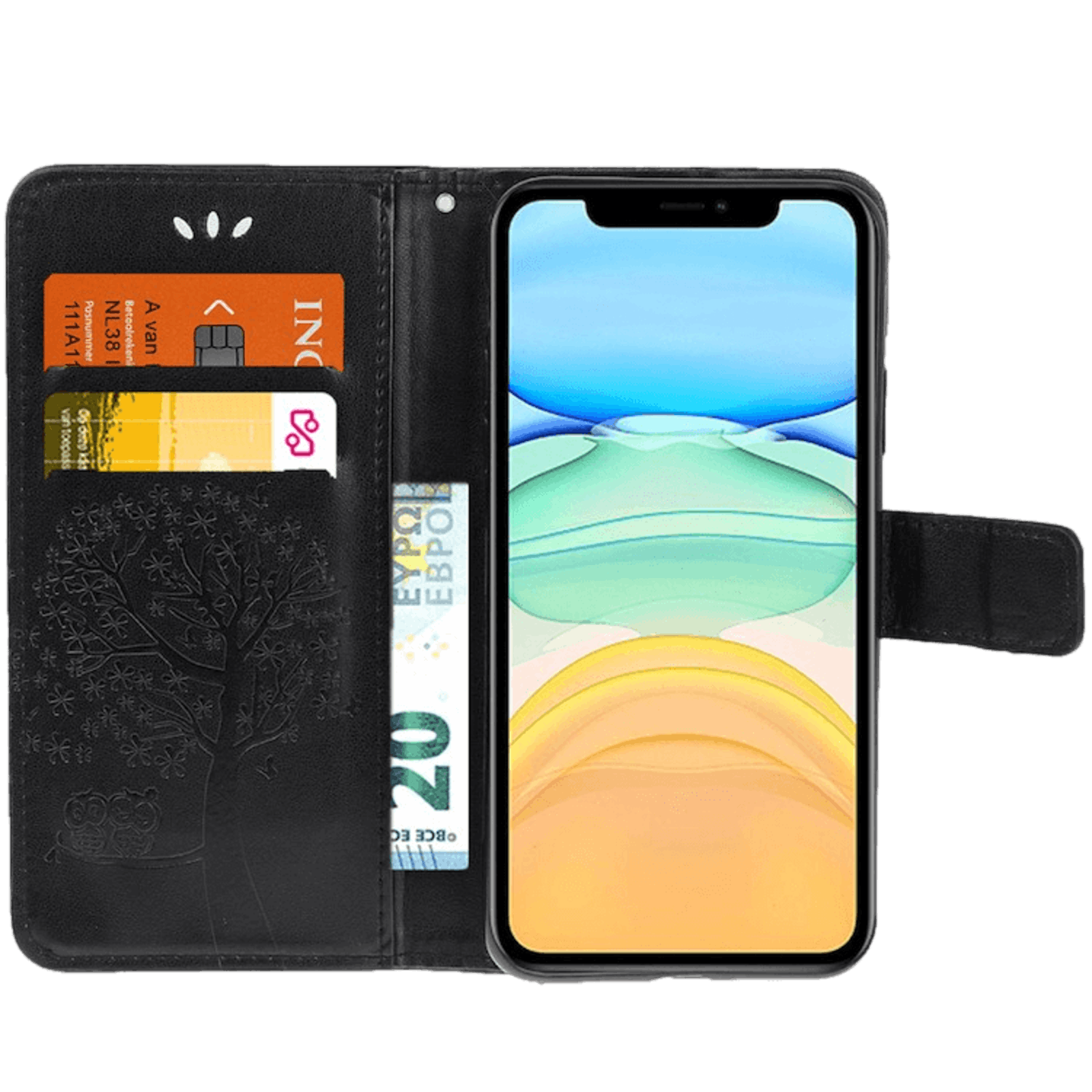 Comfycase iPhone 12 Mini Bookcase Hoesje Uiltjes Zwart