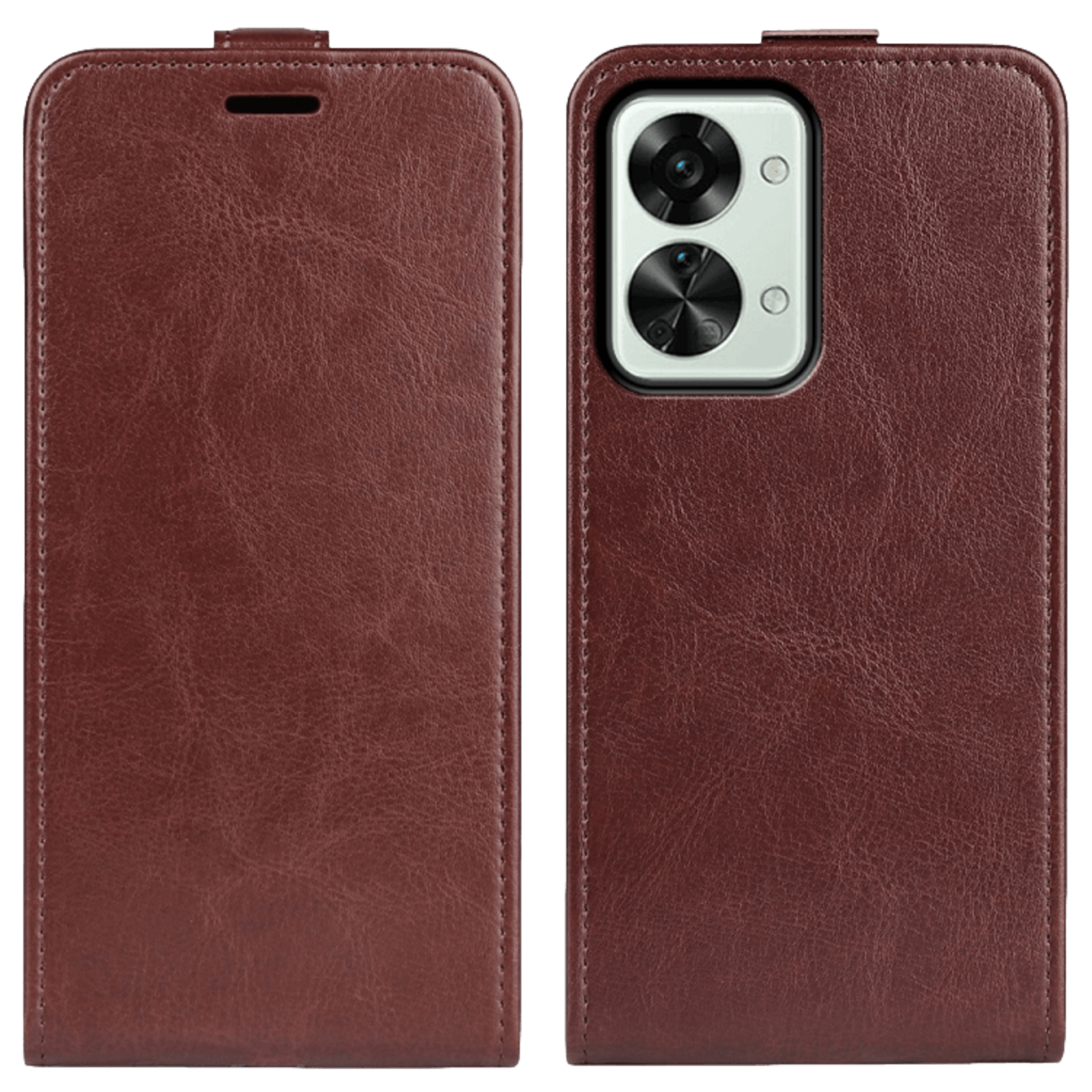 Comfycase OnePlus Nord 2T Verticale Flip Cover met Pasruimte Bruin