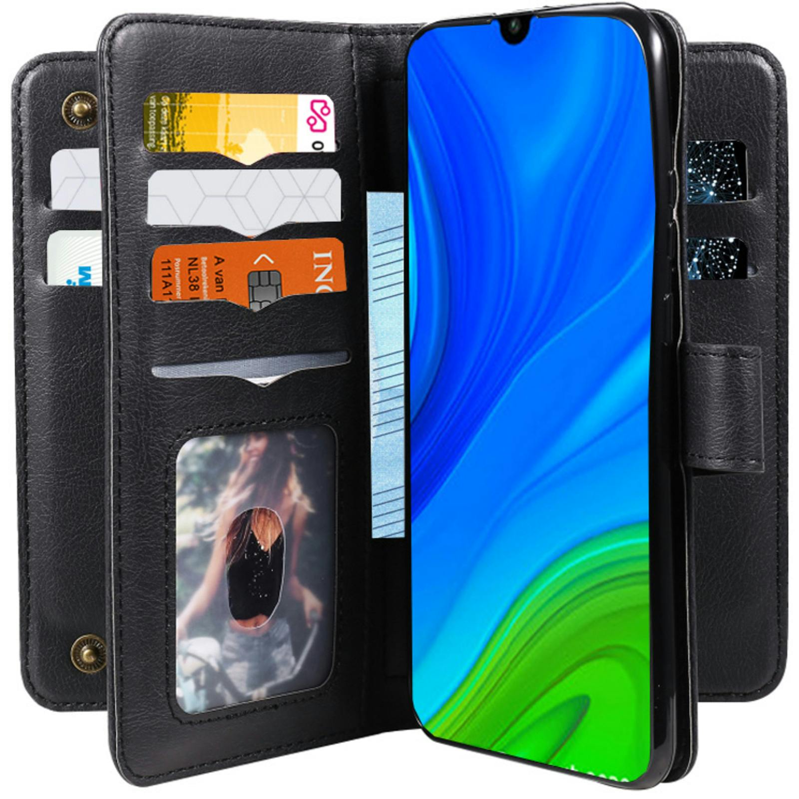 TwoTone Huawei P Smart 2020 Luxury Wallet Zwart