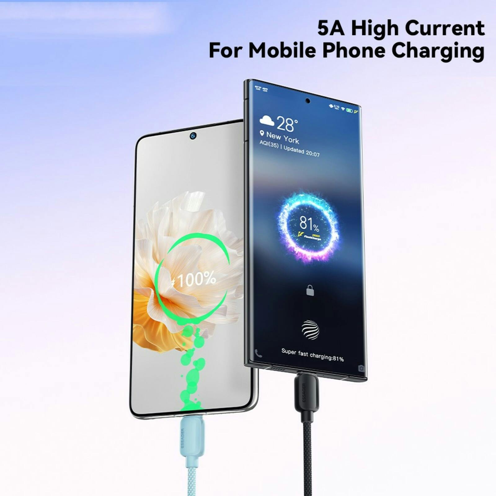 Essager 100W(!) Smartphone en Laptop Data+Oplaadkabel USB-C naar USB-C Zwart 2m