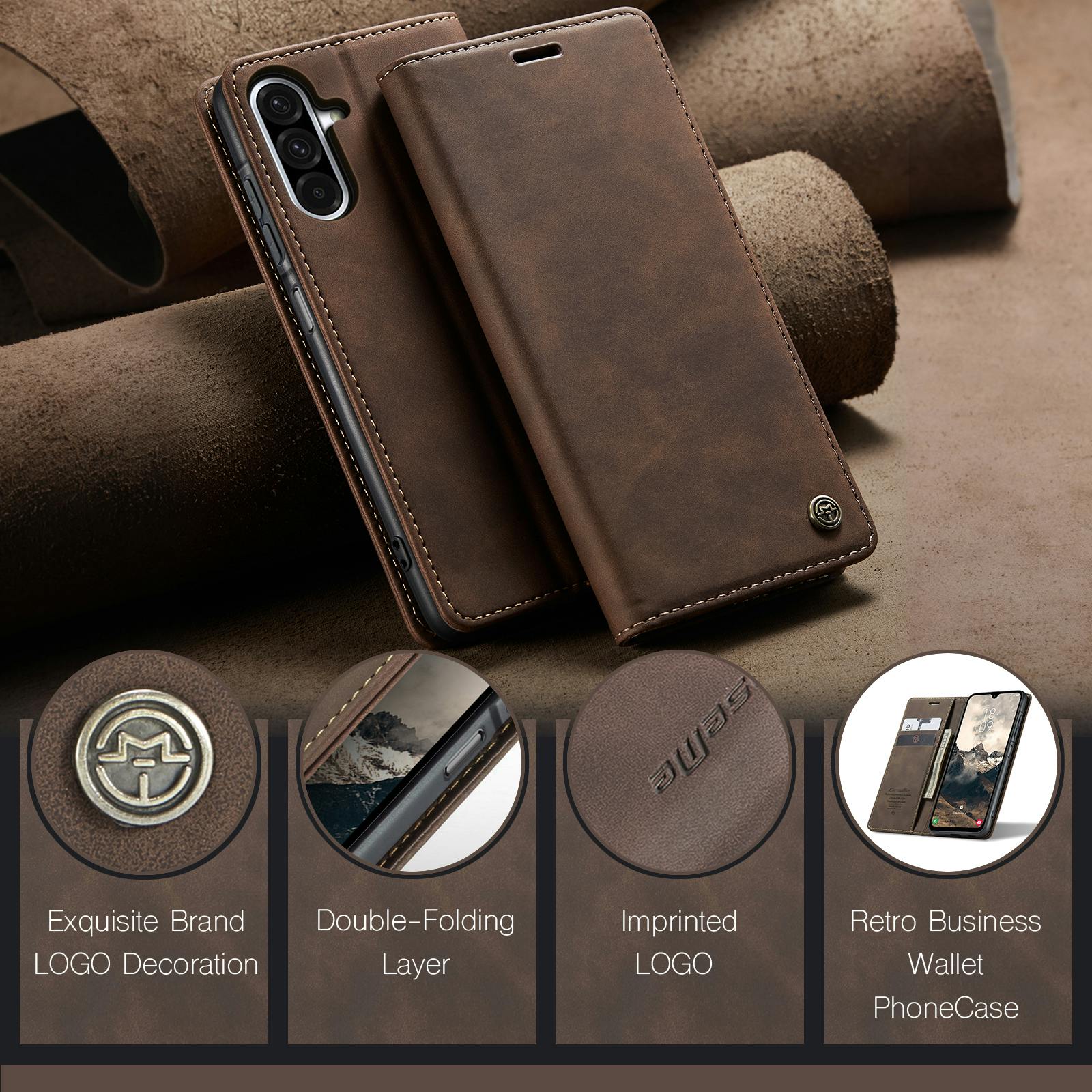 Caseme Samsung Galaxy A57 Business Bookcase Hoesje Bruin