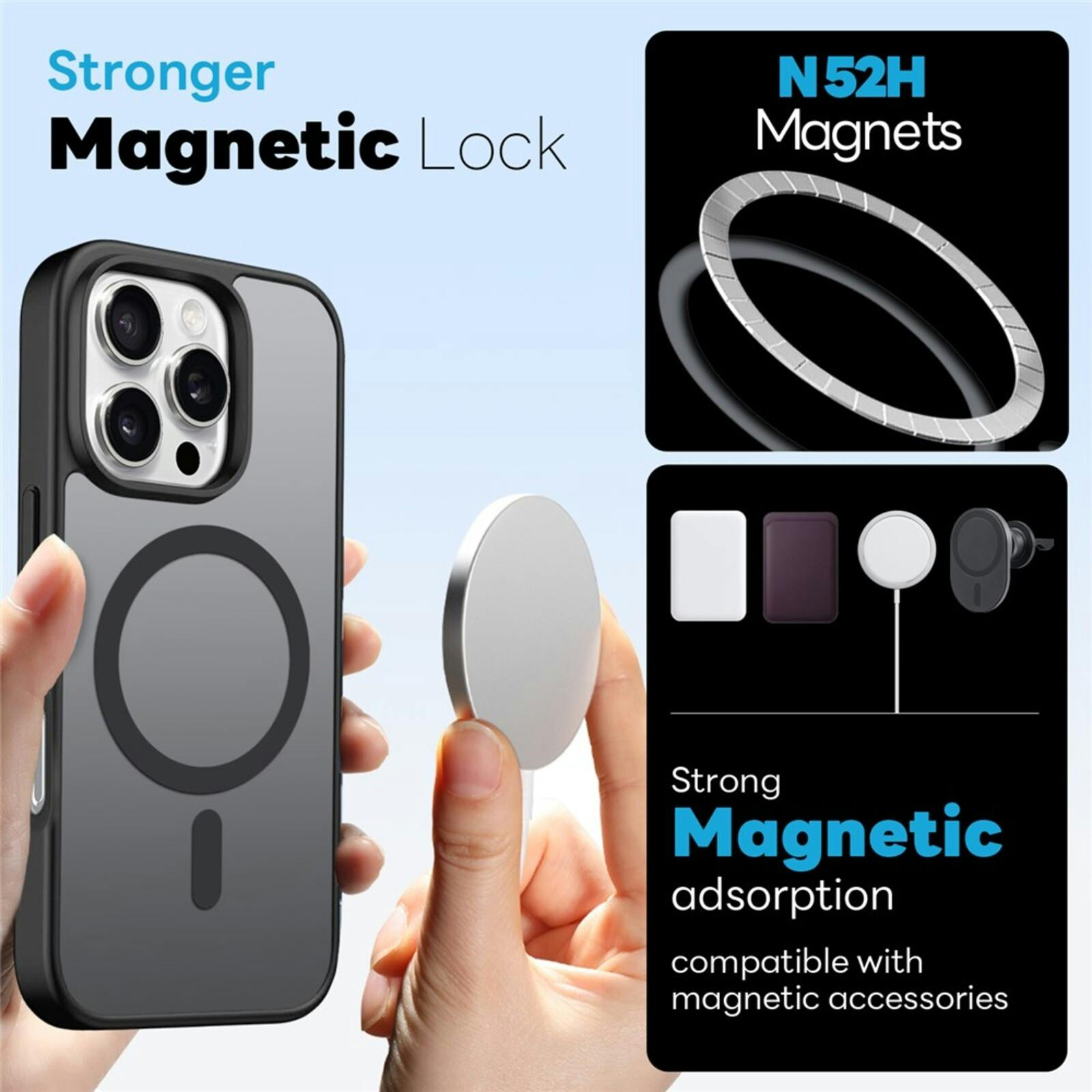 Northjo 2-in-1 iPhone 16 Pro Max Hoesje – Shockproof, MagSafe + Screenprotector Zwart