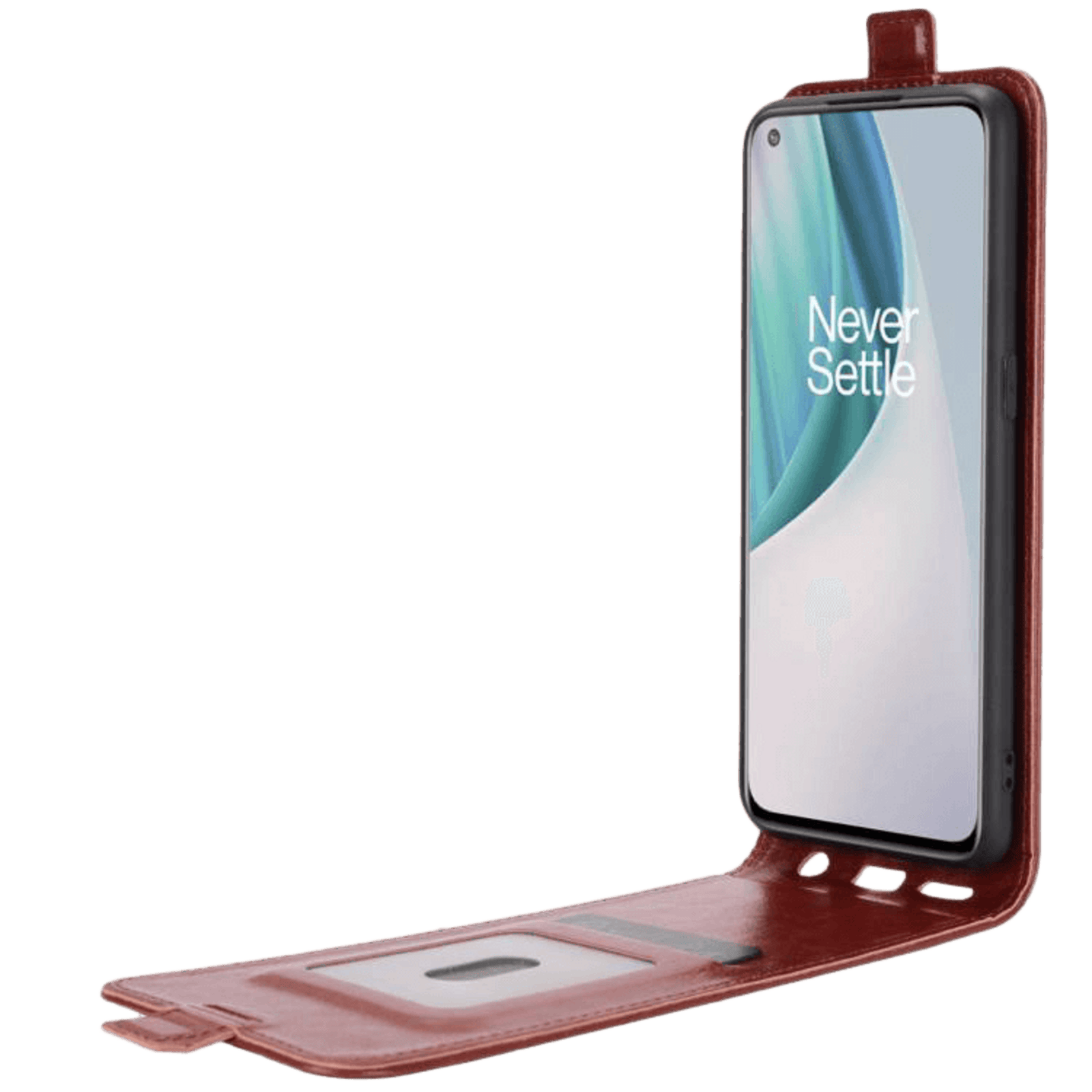 Comfycase OnePlus Nord N10 Verticale Flip Cover met Pasruimte Bruin