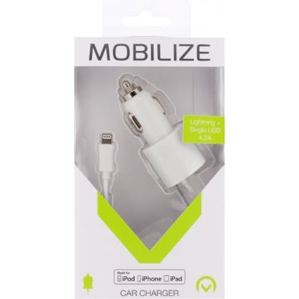 Mobilize Lightning Autolader + USB 4.2A White