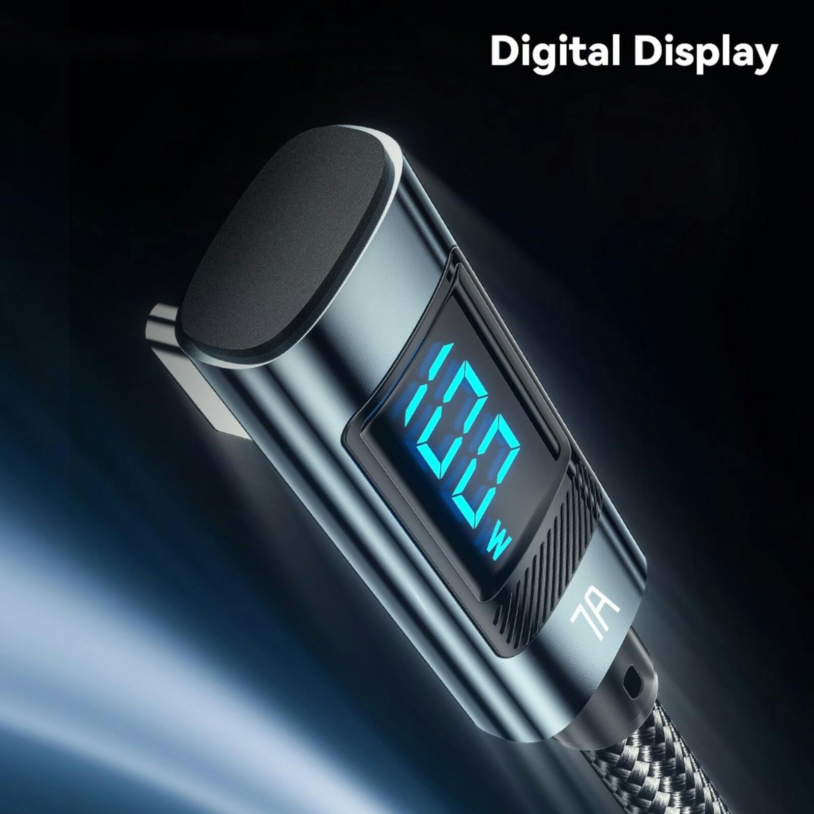 Essager 100W USB-A to USB-C Digital Display Elbow Data Cable Zwart 2m