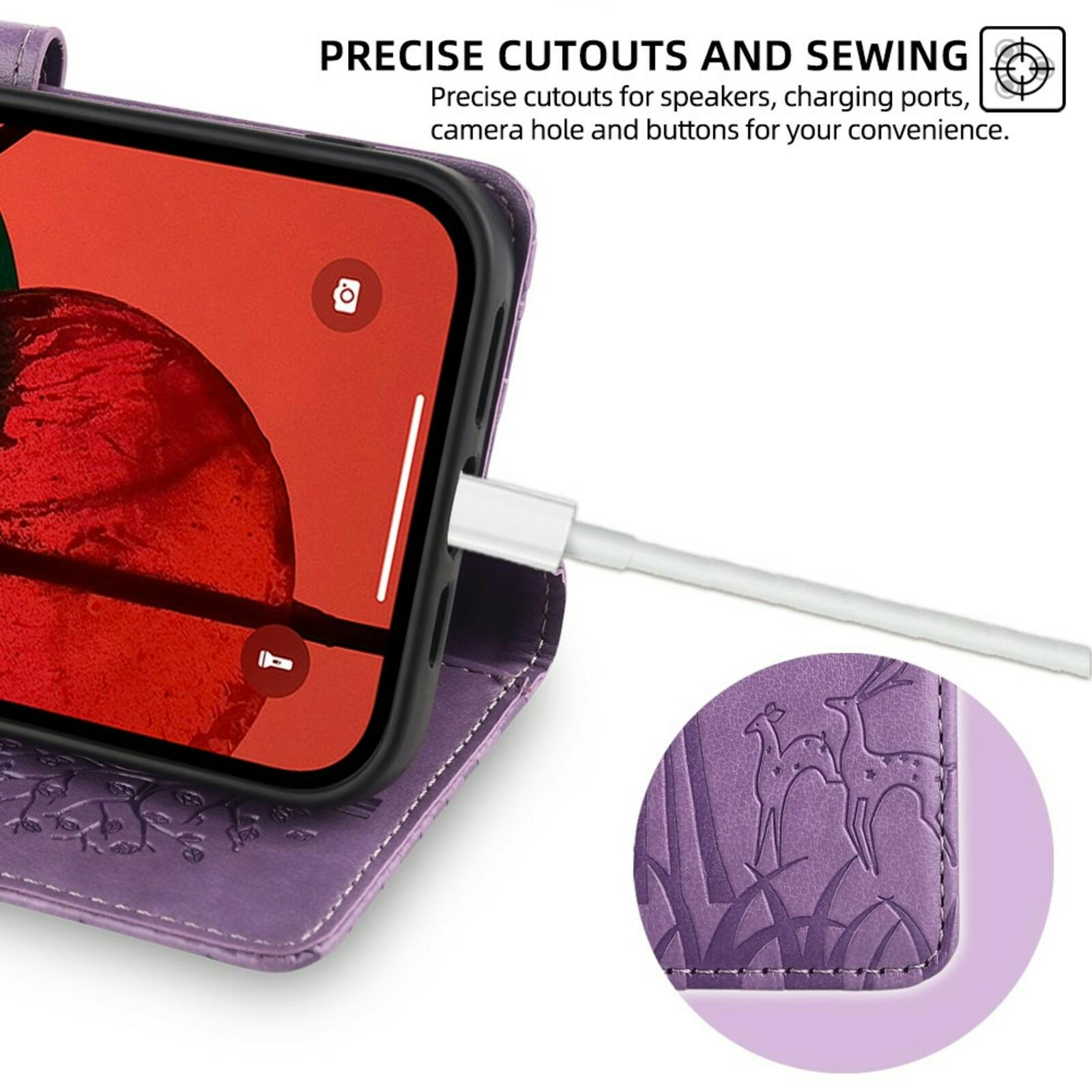 Mocaa Samsung Galaxy A54 Bookcase Gravure Hertjes Paars